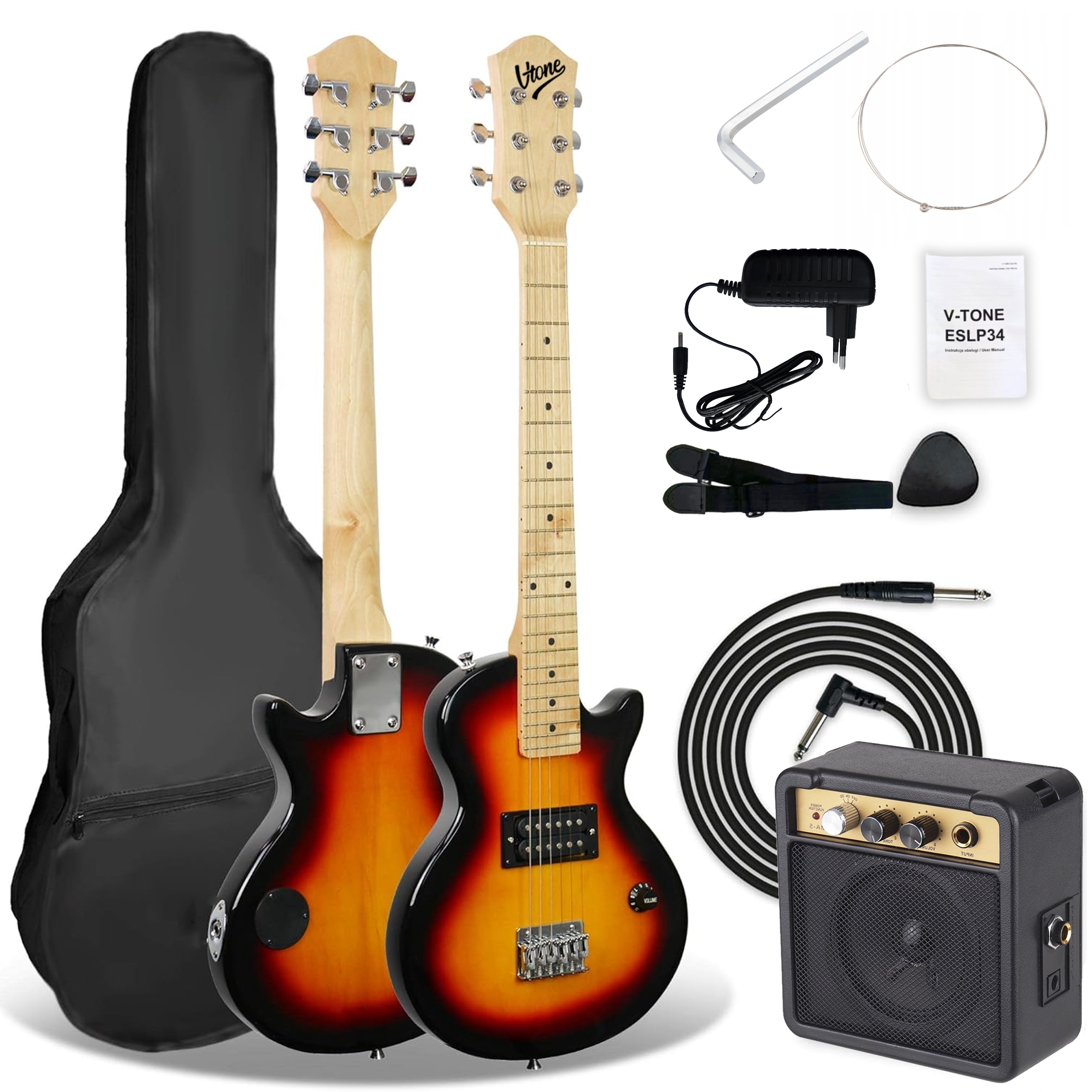 Elektrická Kytara Les Paul 1/2 Pro Děti Kytarový Zesilovač Popruh Kostka