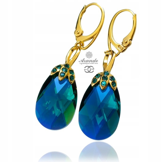 Krystaly Náušnice Emerald Zlaté Stříbro