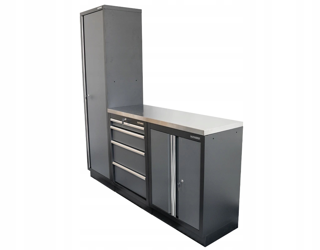 Set Sestava 3 ks dílenského nábytku SET-CA01018 s nerezovou pracovní deskou