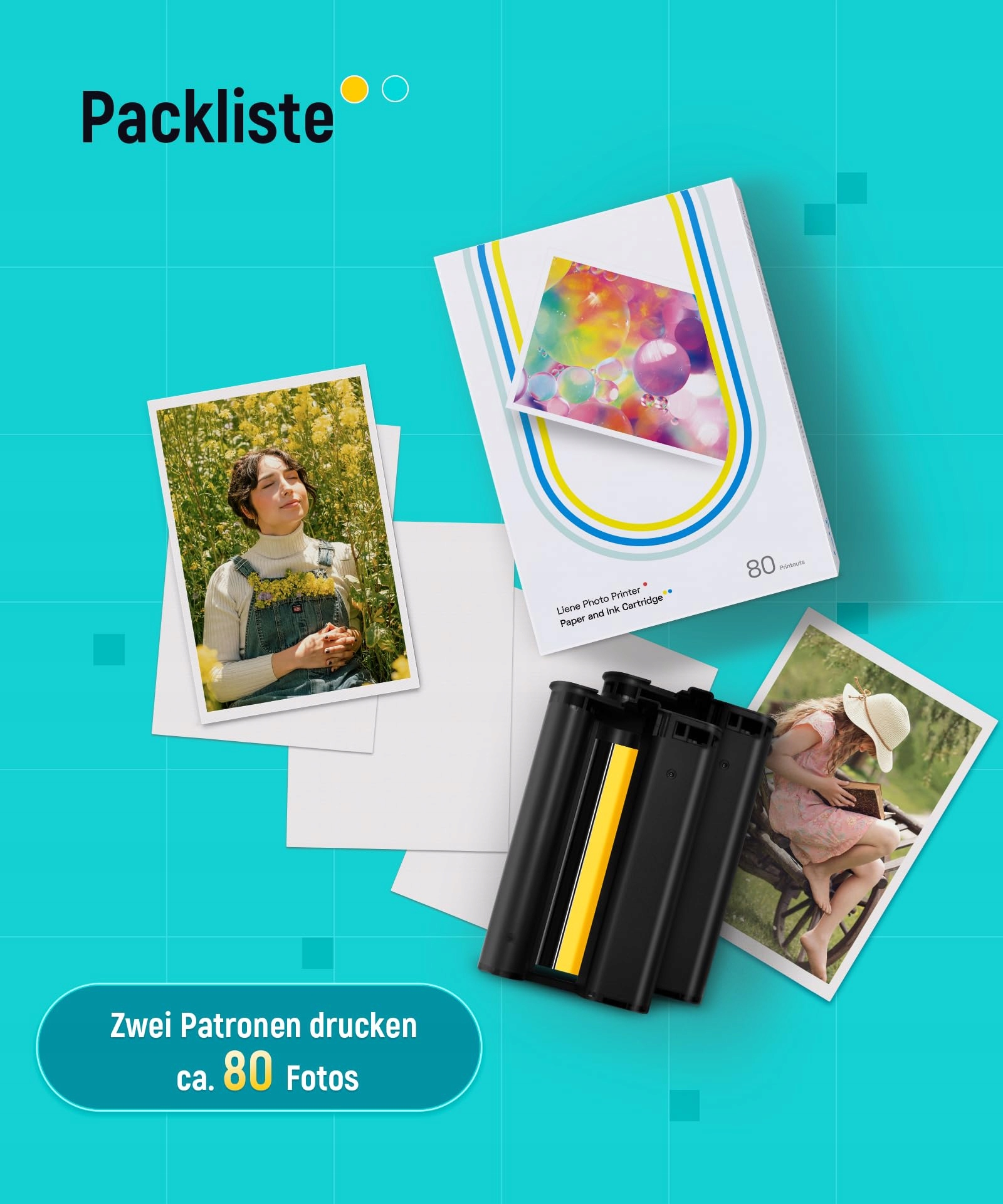 LIENE Papier Fotograficzny 80 Arkuszy 2 Taśmy Barwne 4x6 Cala Drukarki — miniatura 6