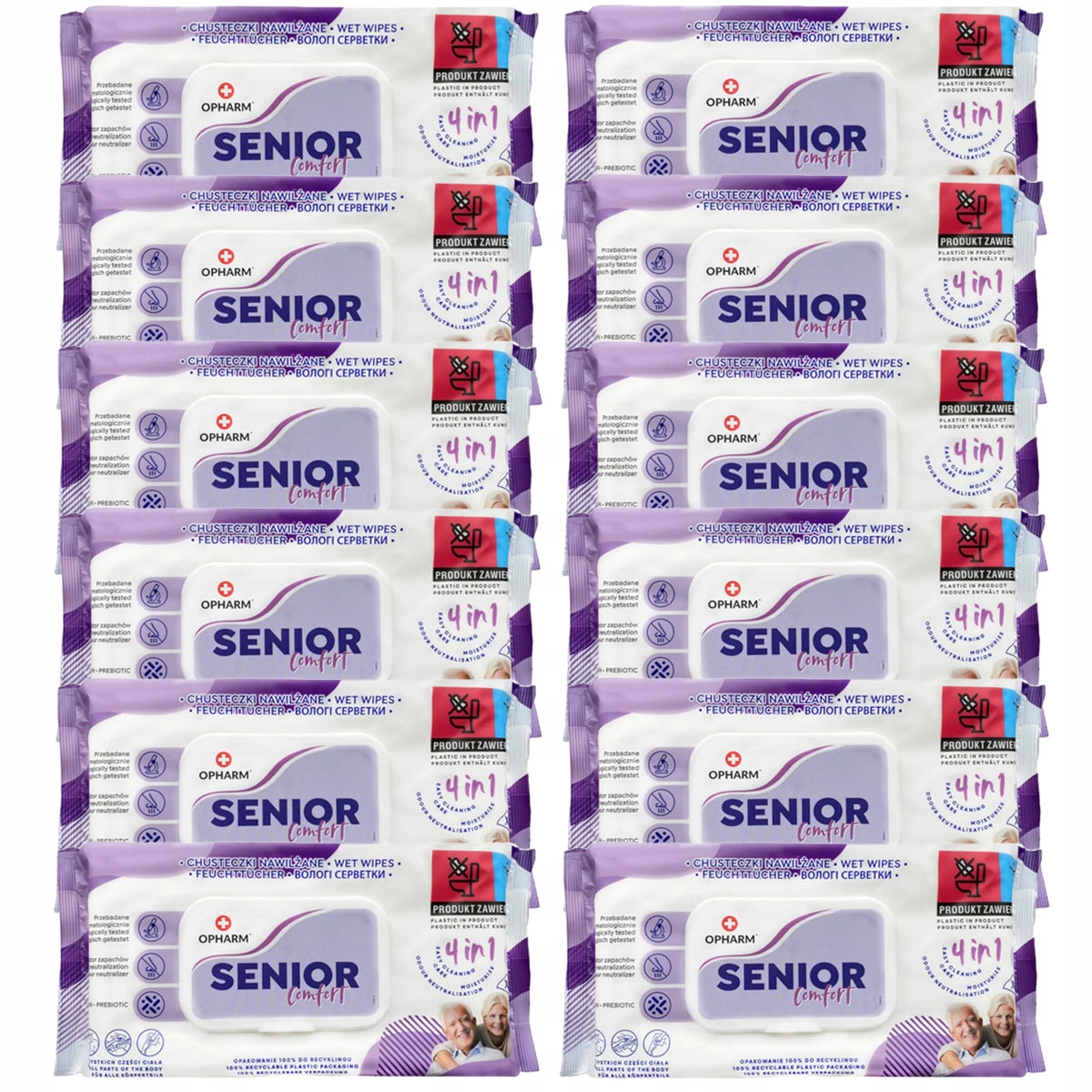 Chusteczki higieniczne nawilżane do mycia Senior Comfort 4w1 12 x 72 szt