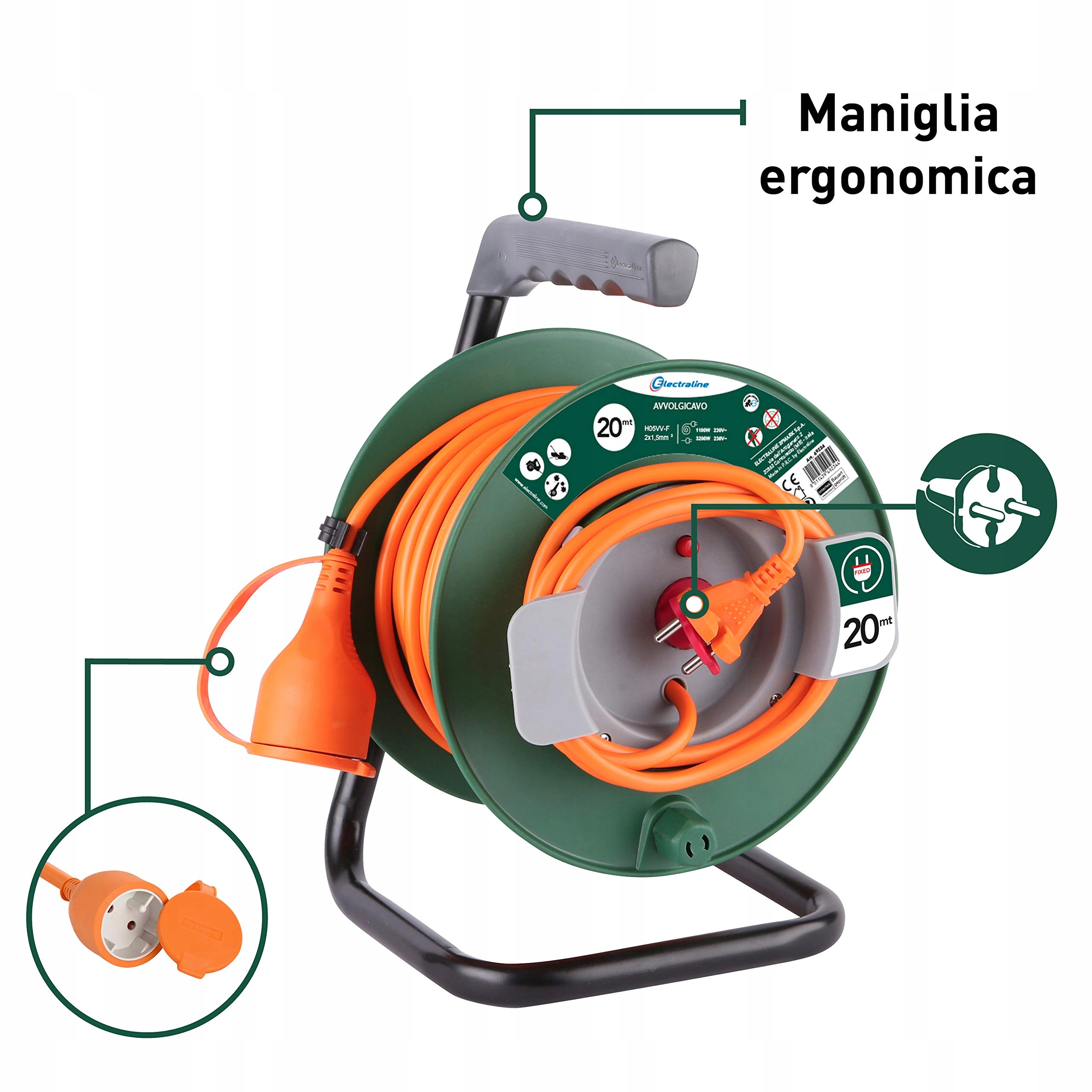 ELECTRALINE Przedłużacz Ogrodowy 20m 2x1,5mm² Wtyczka Gniazdo Europa — miniatura 2