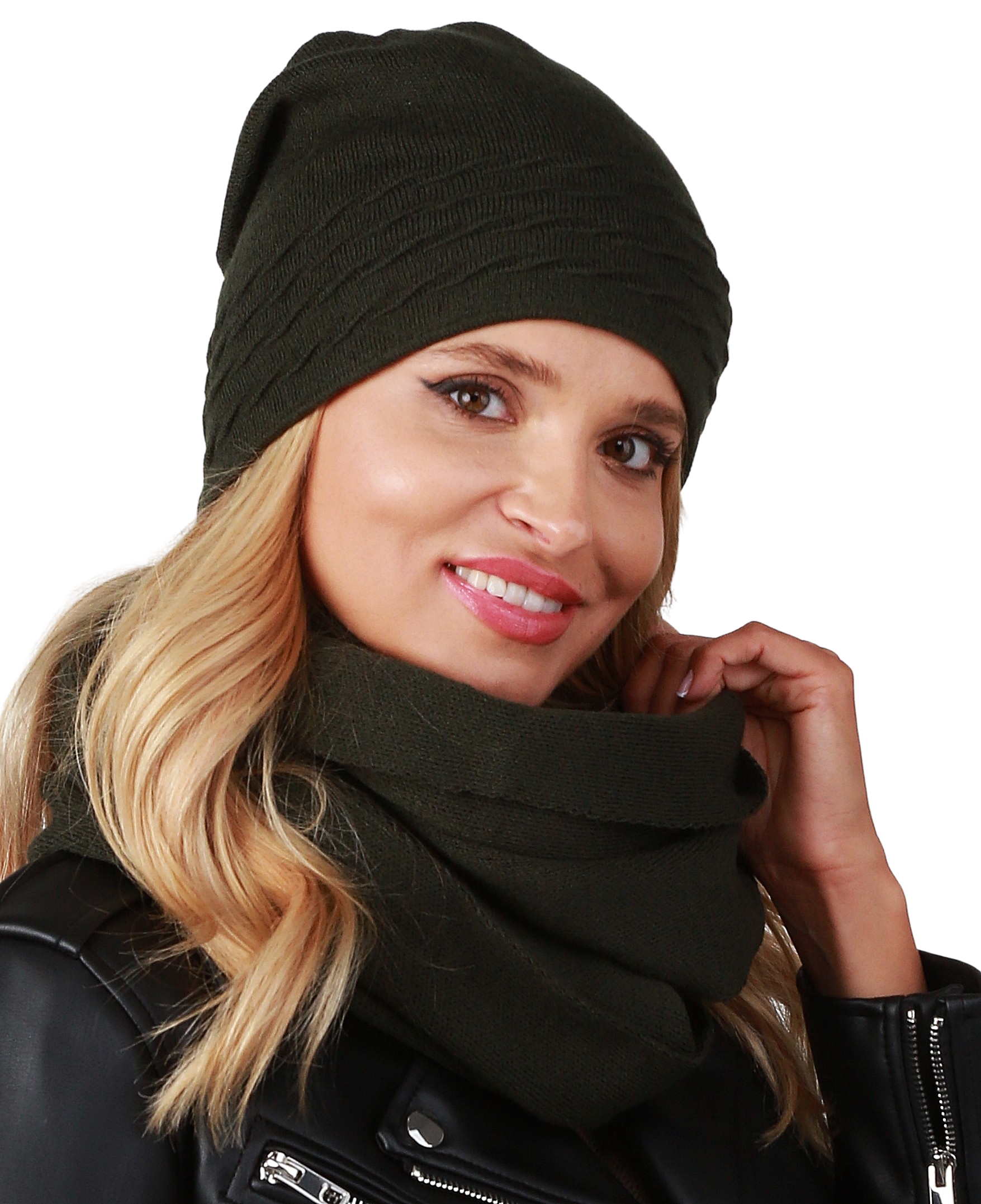 

Czapka+komin na polarze damski Komplet Khaki K1