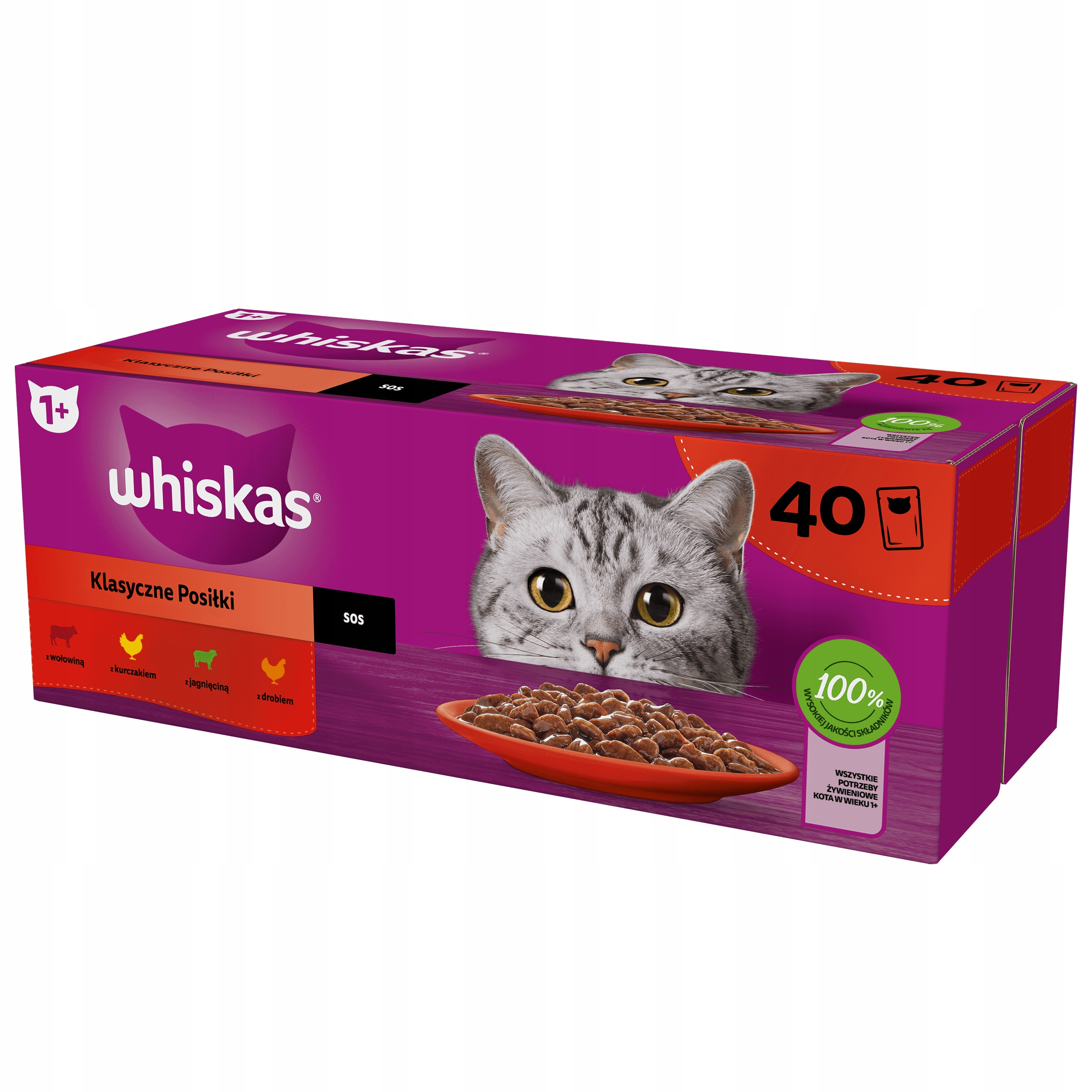 KARMA MOKRA WHISKAS KLASYCZNE POSIŁKI W SOSIE SASZETKI 40X85G
