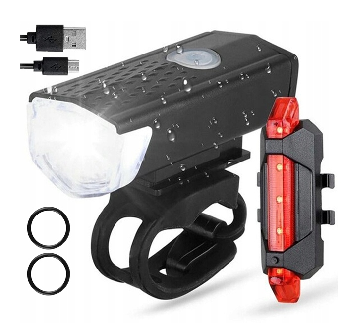 LAMPKA ROWEROWA PRZEDNIA + TYLNA LED DO ROWERU AKUMULATOROWA NA KIEROWNICĘ