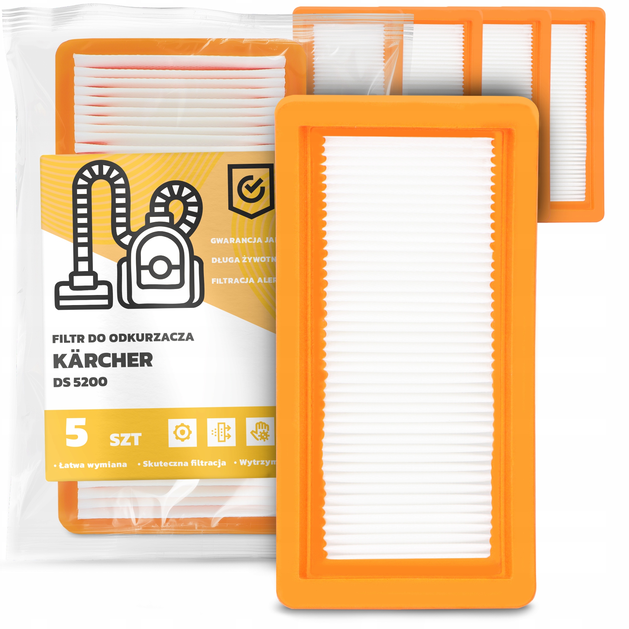 5x Filtr Do Vysavače Kärcher Ds 5200 Omyvatelný vzduch Silný Filtr Em-w