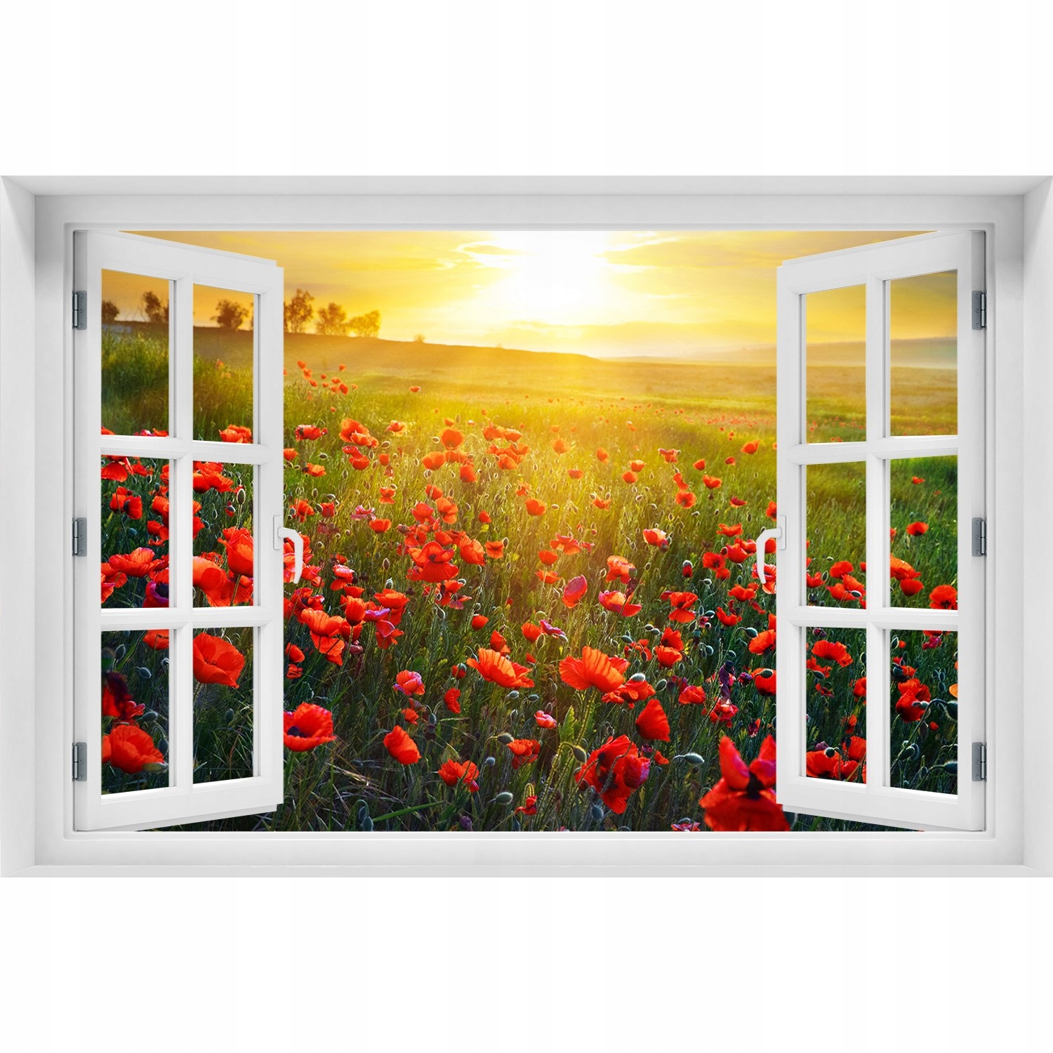 

Naklejka Fototapeta 3D Okno widok Pole maków 90x60