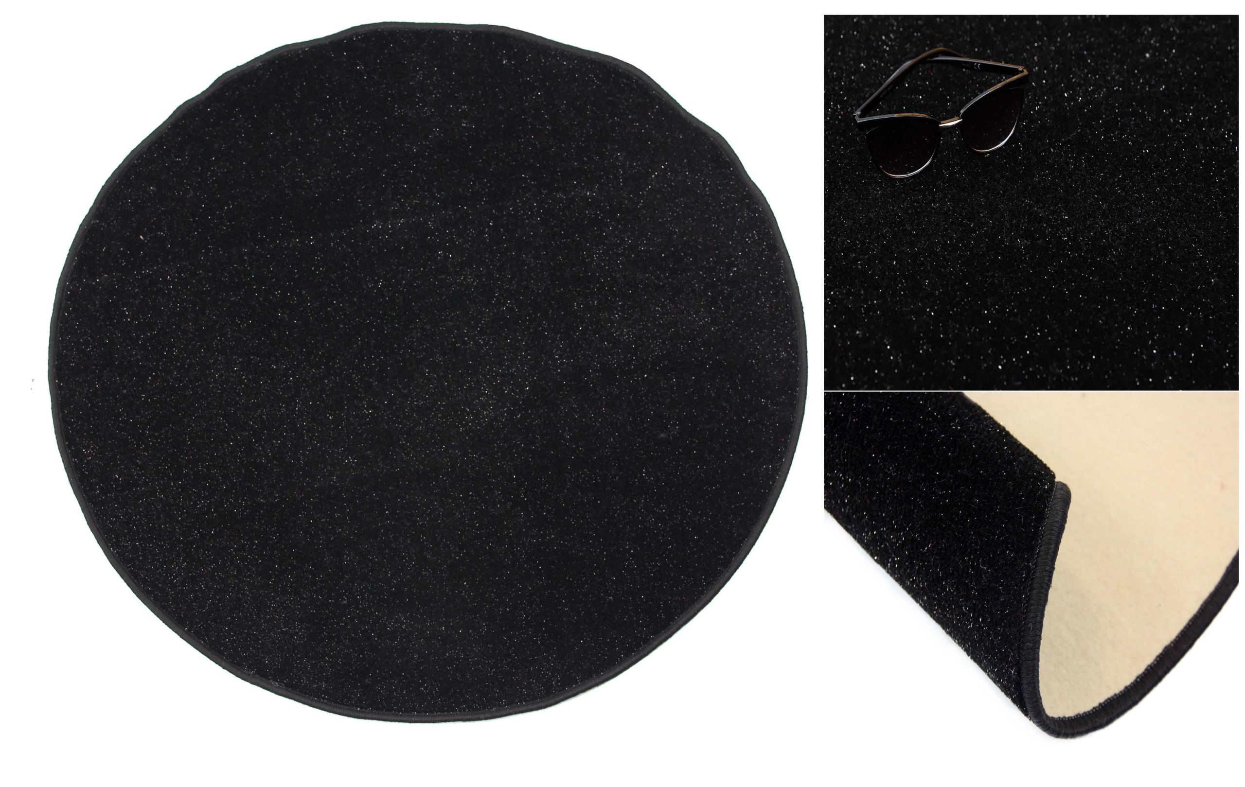 Koberec Kruh 100 cm Černá Stříbrná Nit V Glamour Stylu