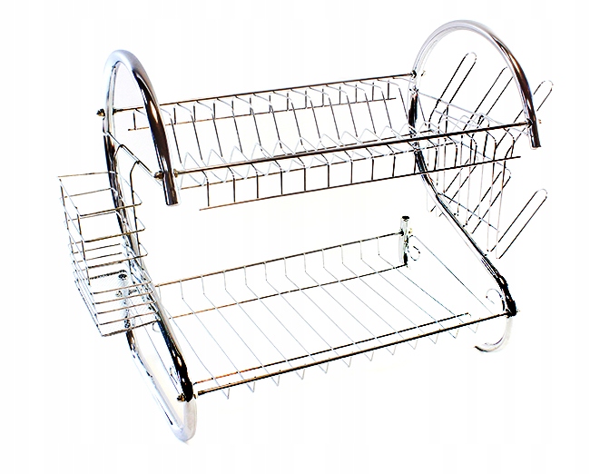Levně Sušička Odkapávač Na Nádobí Velká Stojící Dvouúrovňová Miska Stříbrná AG373