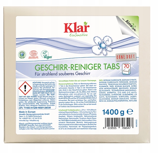 Levně Klar EcoSensitive tablety do myčky Eco 70 ks