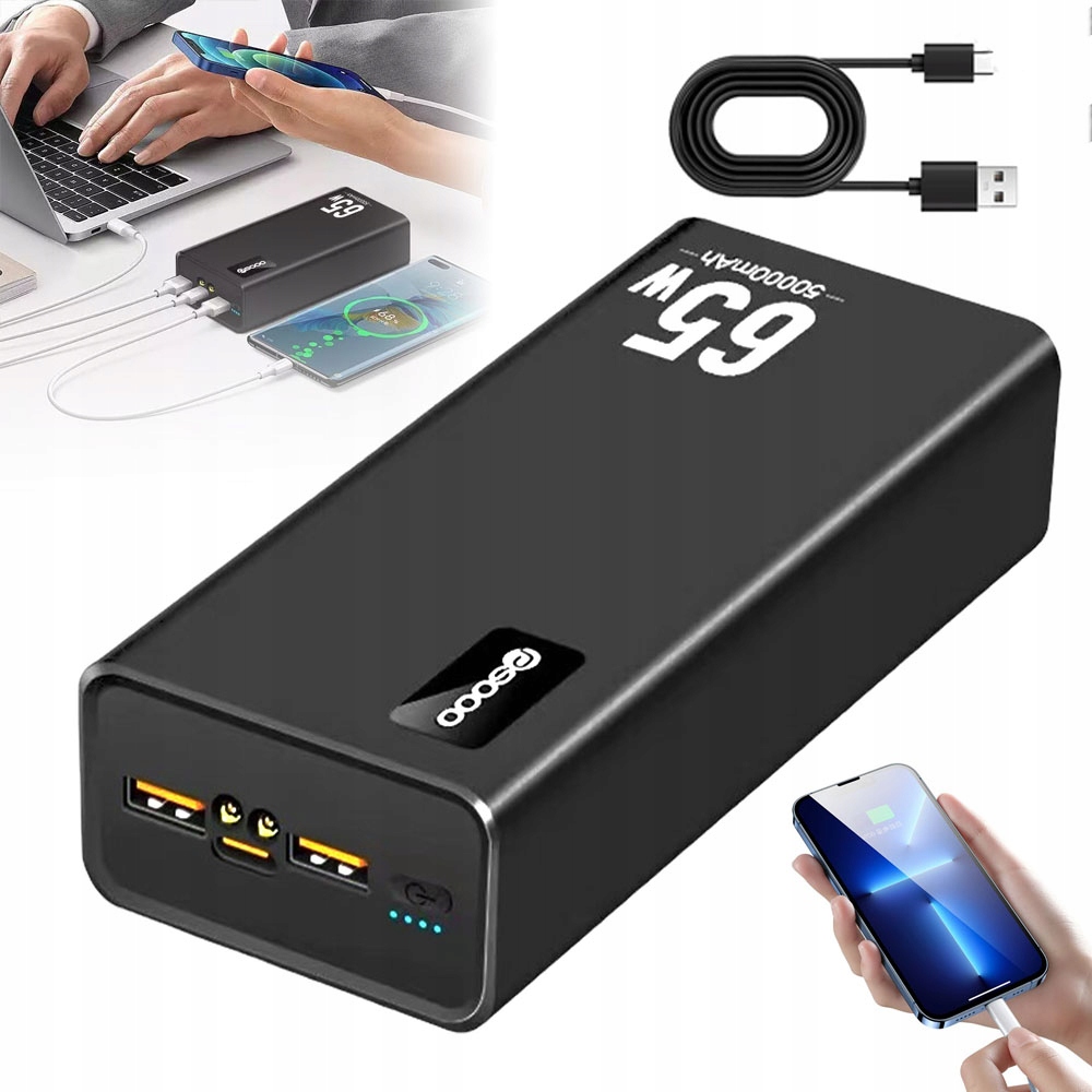 Powerbanka 50000MAH 65W Pd Type-c Nabíjení Notebooku 3XUSB Svítilna