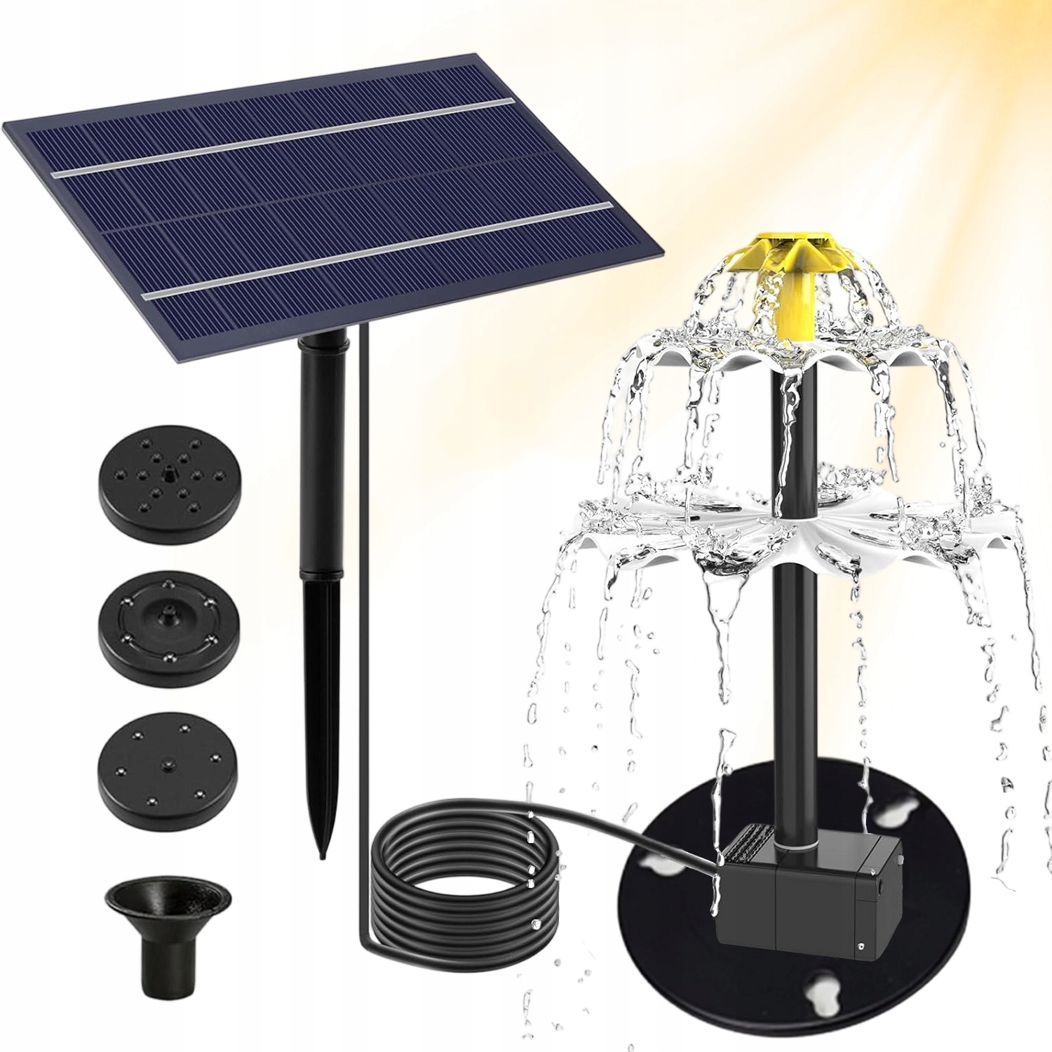 Solární Fontána Do Jezírka Plovoucí Zahradní Pumpa 3 Trysky 2.5 W