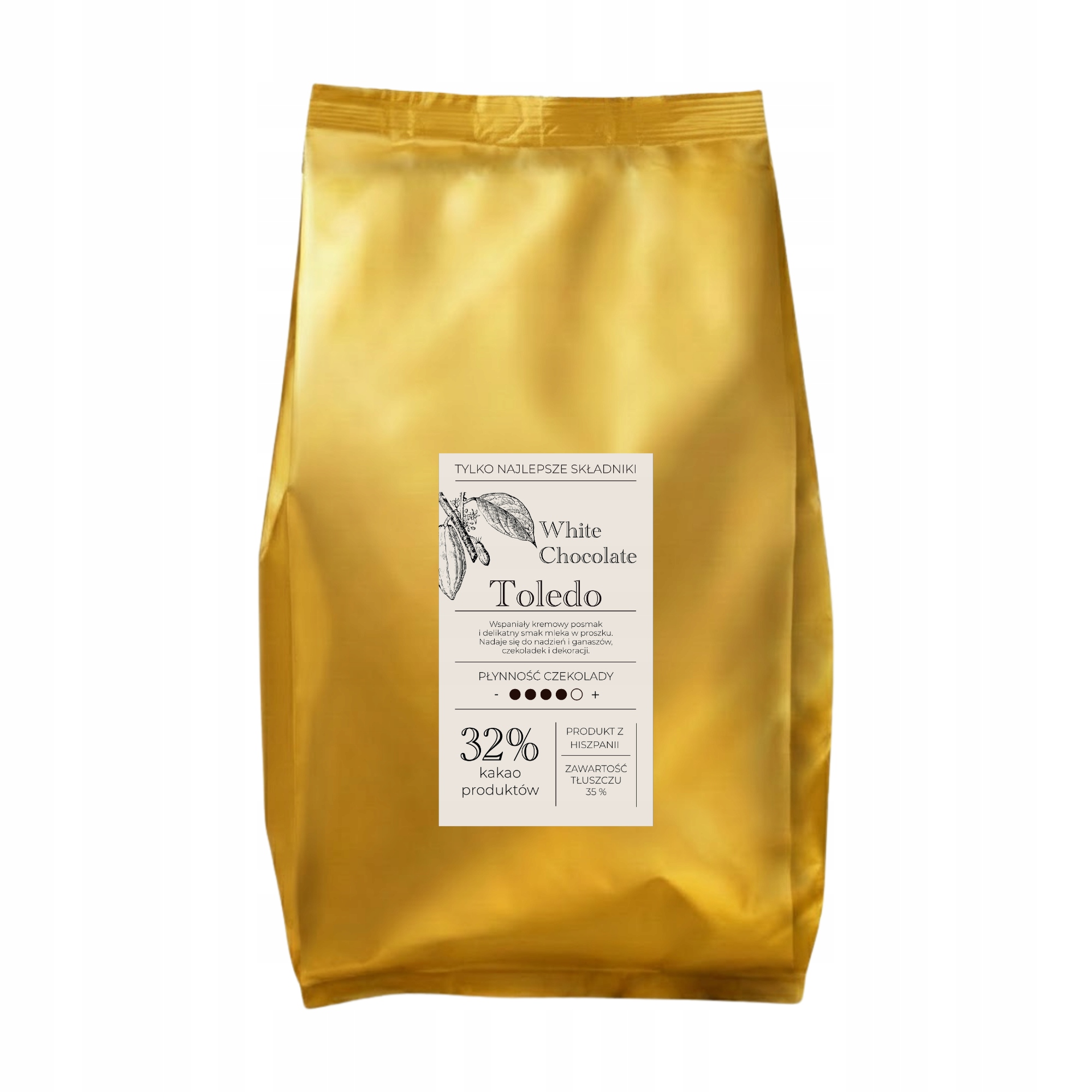 Levně Čokoláda Bílá španělská Toledo 32% kakaové máslo Cacao Mill 5 kg