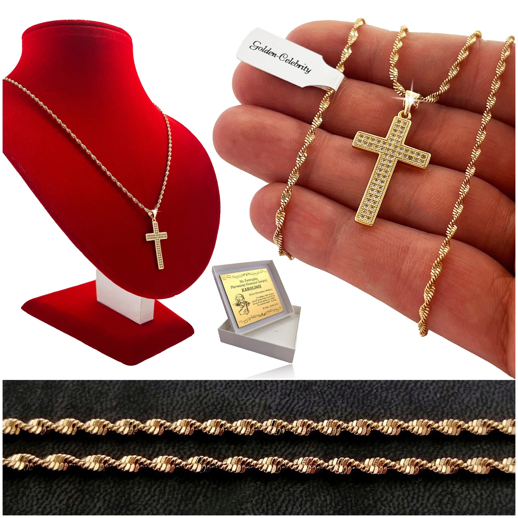 Zlatý Řetízek+křížek 18K Dárek K Přijímání, Křest Biřmování+gravírování