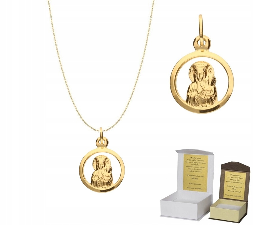 Zlatý řetízek pr. 585 Medailon Matka Boží Křest Svaté Přijímání 45 cm AZ1MZ2