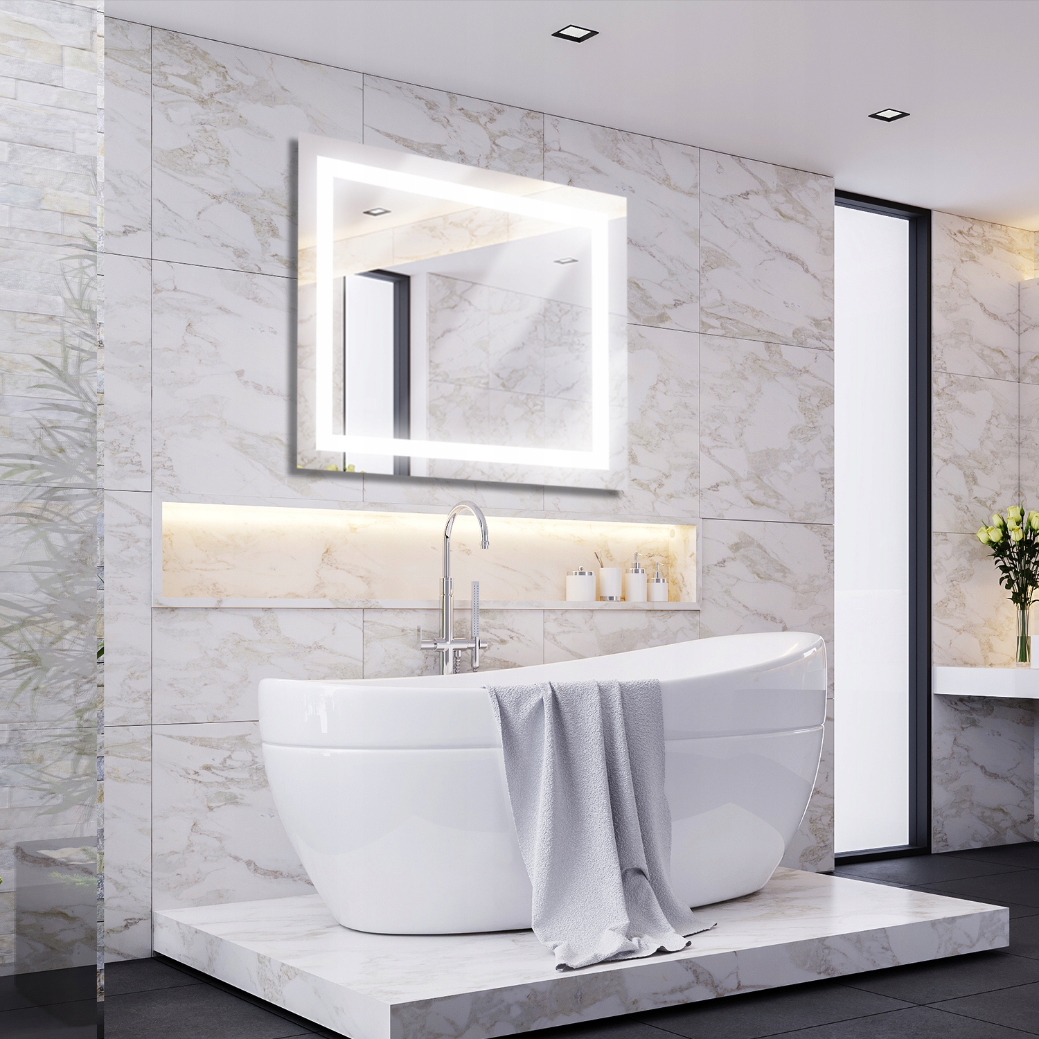 NOWOCZESNE LUSTRO ŁAZIENKOWE LED 60x60 Szerokość 600 mm