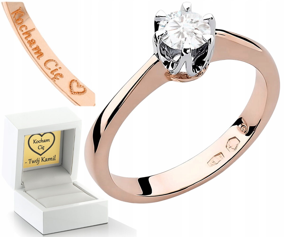Růžové Zlato Prstýnek S Laboratorním Diamantem 585 Gravírování Bonus