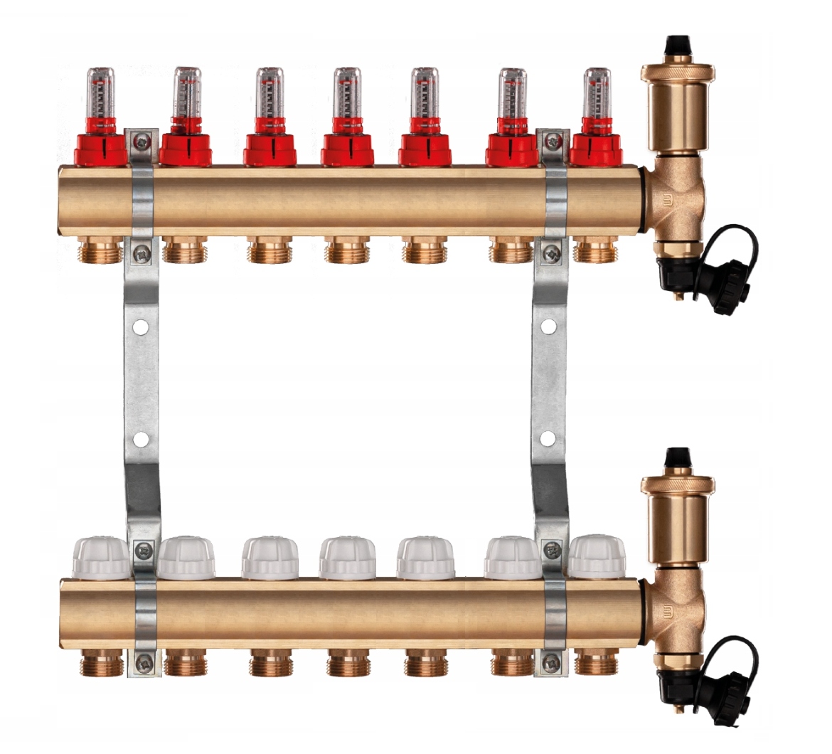 Mosazný rozdělovač pro podlahové vytápění v 7 sekcích