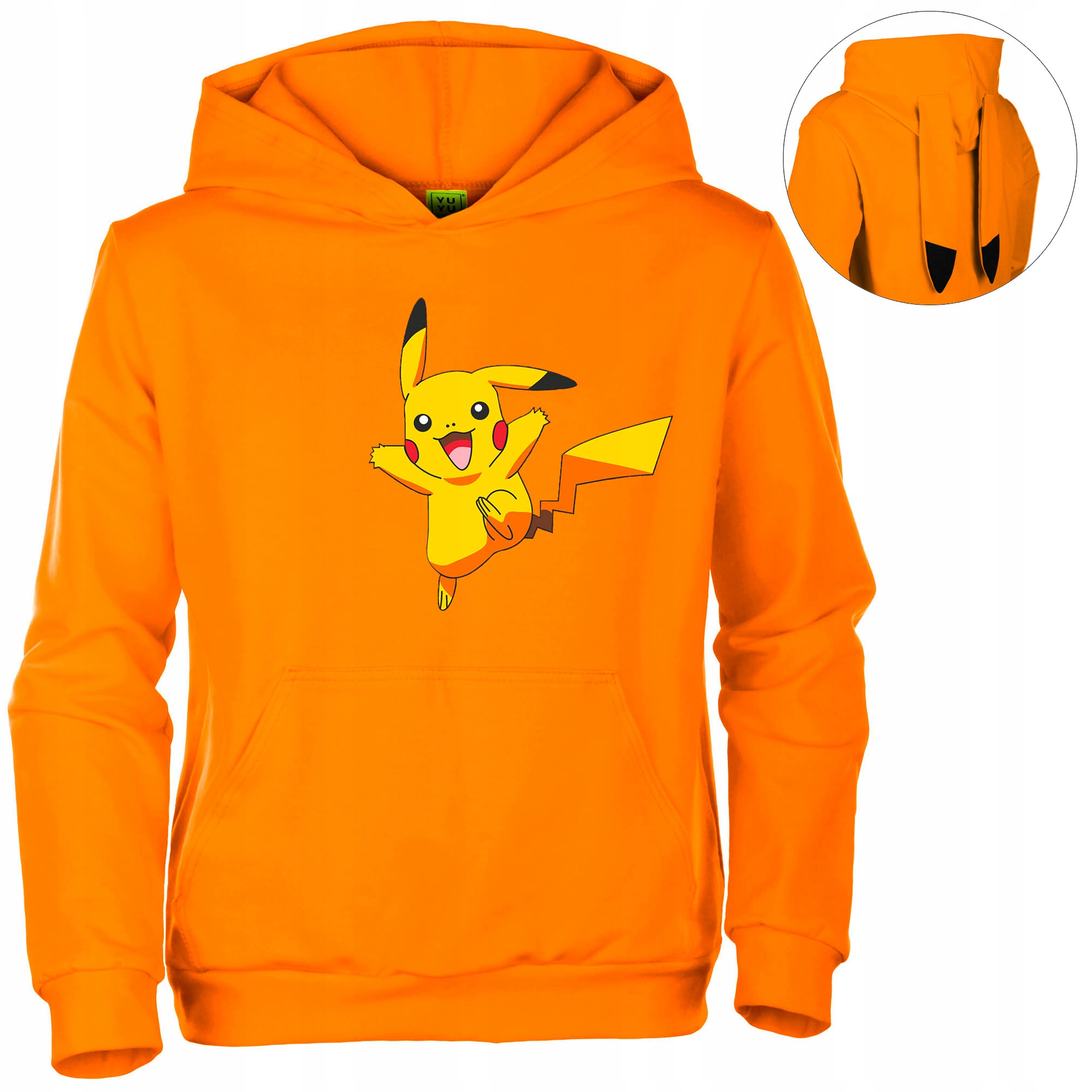 BLUZA POMARAŃCZOWA Z USZAMI USZY + POKEMON PIKACHU 128/134