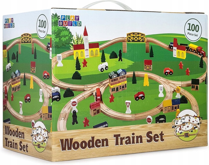 Play Build Wooden Train Set For Kids - 100 Piece C