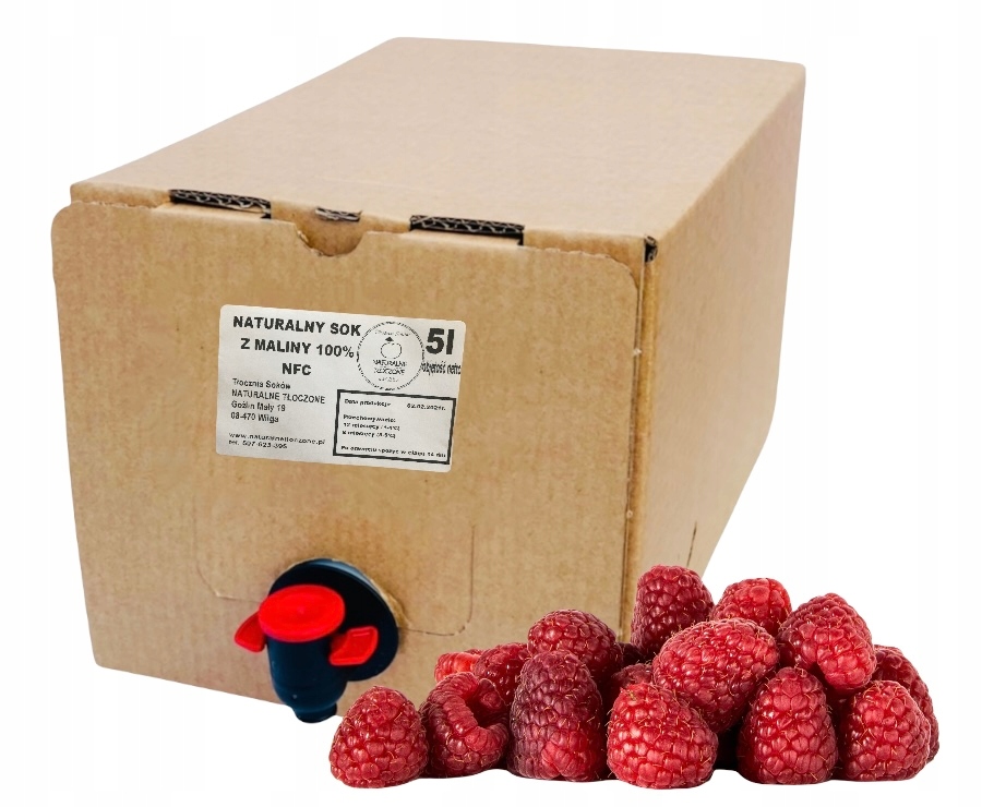 Levně Malinový džus 100% 5 l (lisovaný, Nfc) v Kartonu