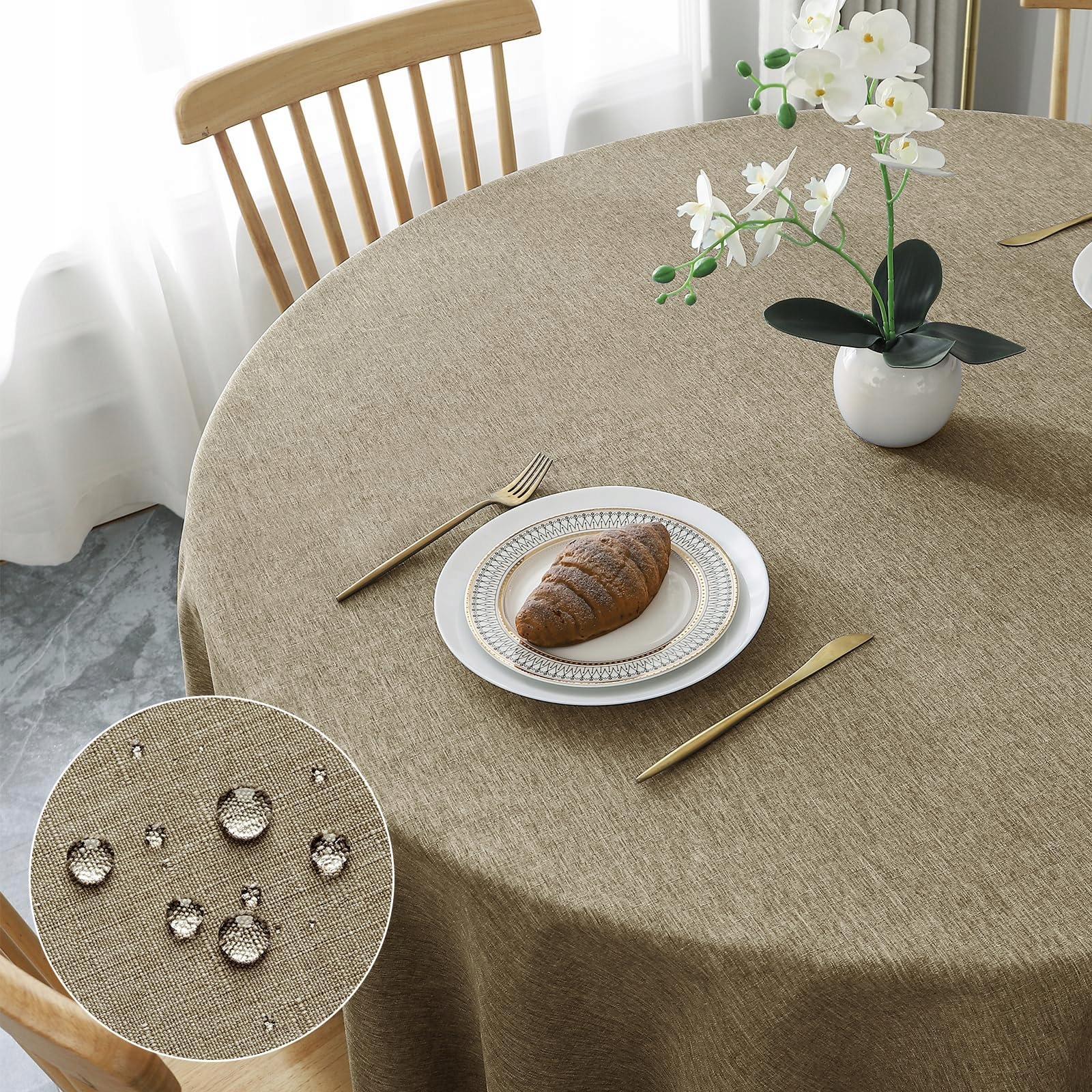 Aoohome Ubrus Kulatý 120 cm Hnědý Voděodolný Polyester