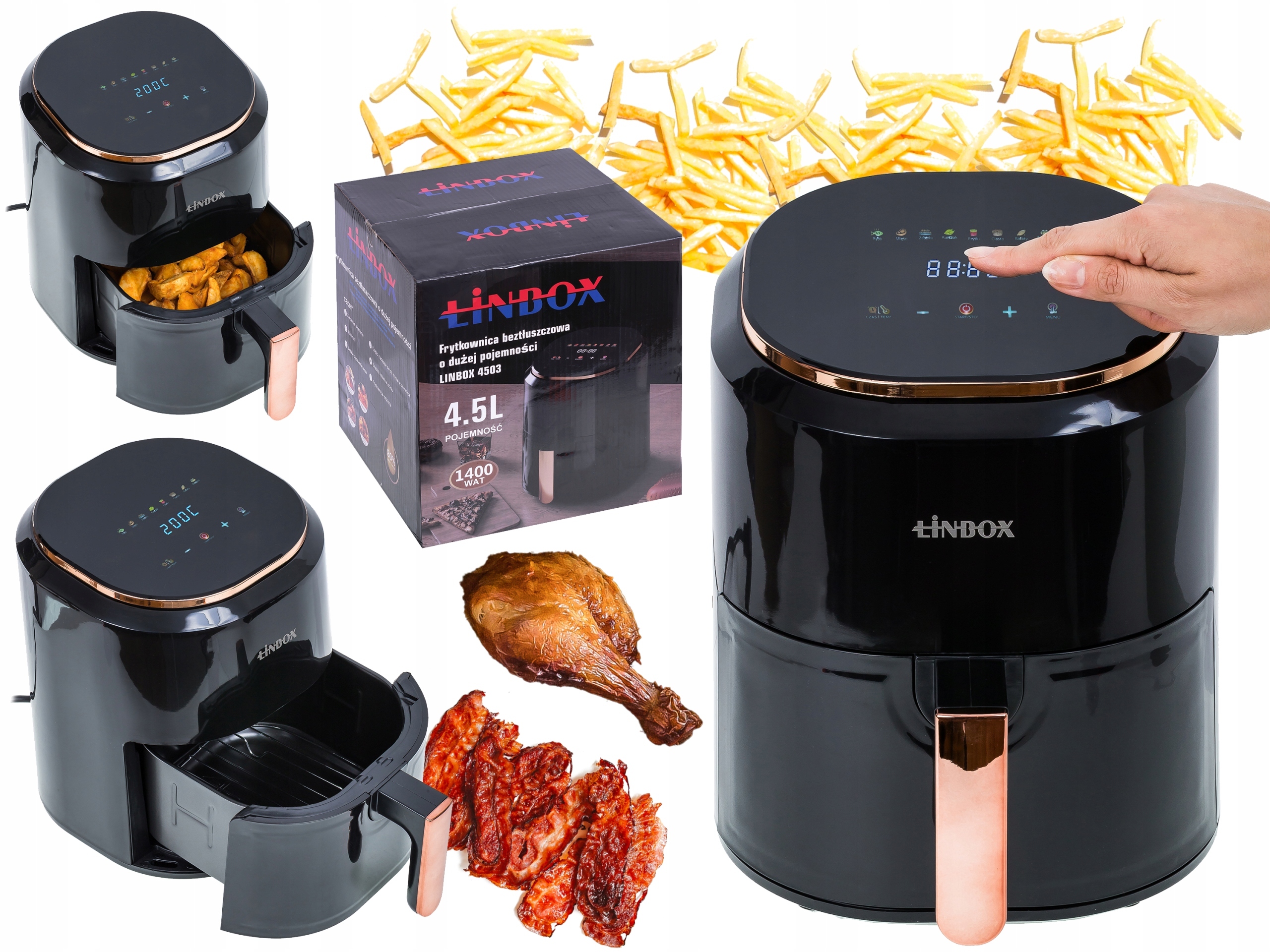 Frytkownica Beztłuszczowa Air Fryer Linbox Czarna