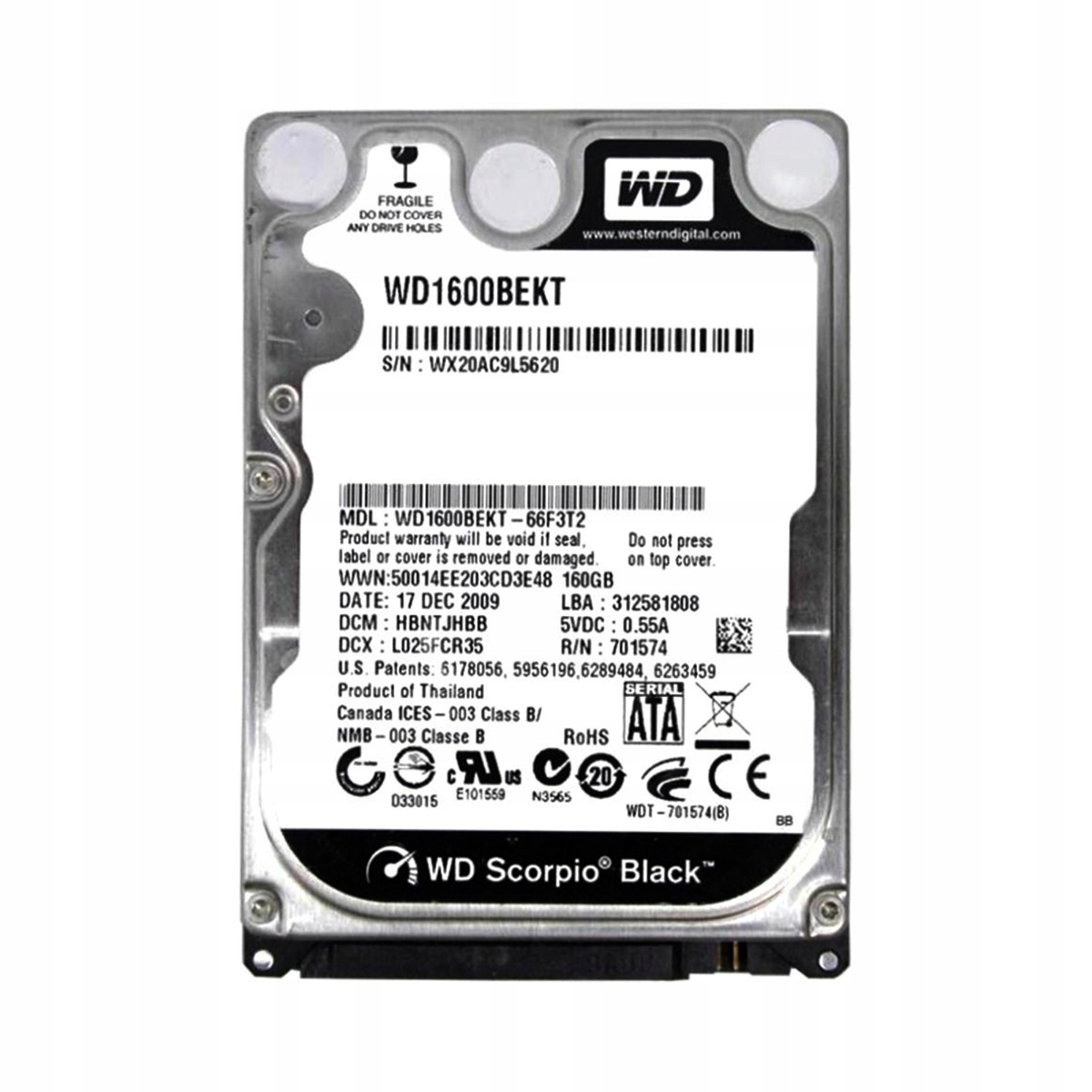 Wd Scorpio 160GB 7.2K 16MB Sata II 2.5' WD1600BEKT