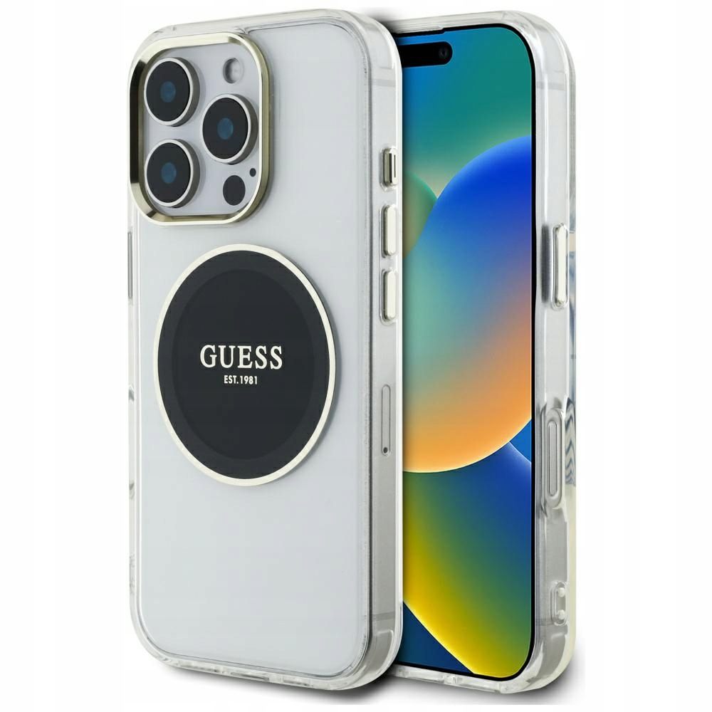 Pouzdro Guess IML Metal Circle Logo MagSafe pro iPhone 16 Pro Max, černé