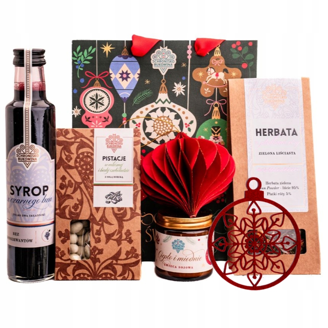 Levně Dárková sada Schronisko Bukowina čaj svíčka pistácie sirup