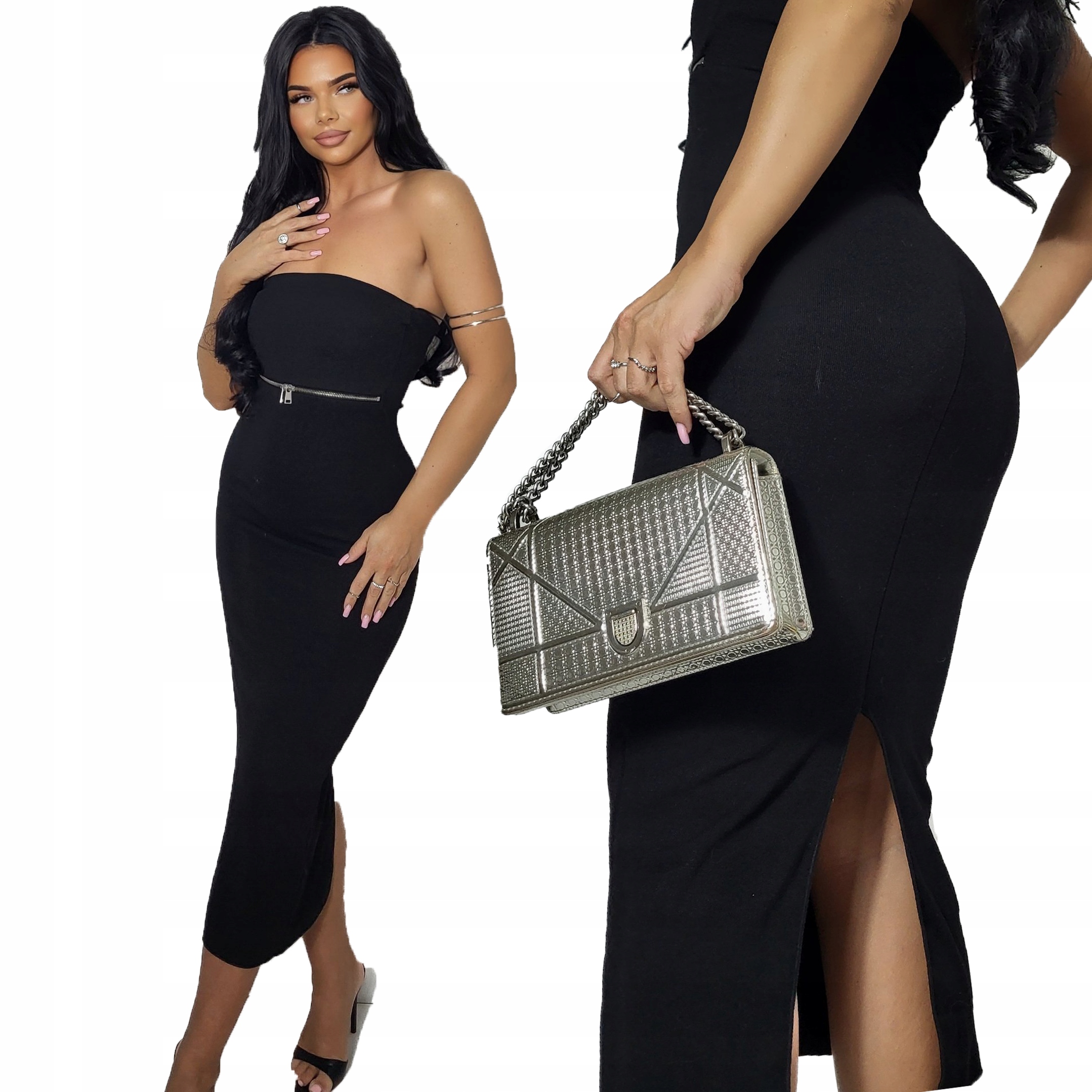 Šaty midi tuba bez rukávů odhalená ramena rozparek na zadní straně 2026 S