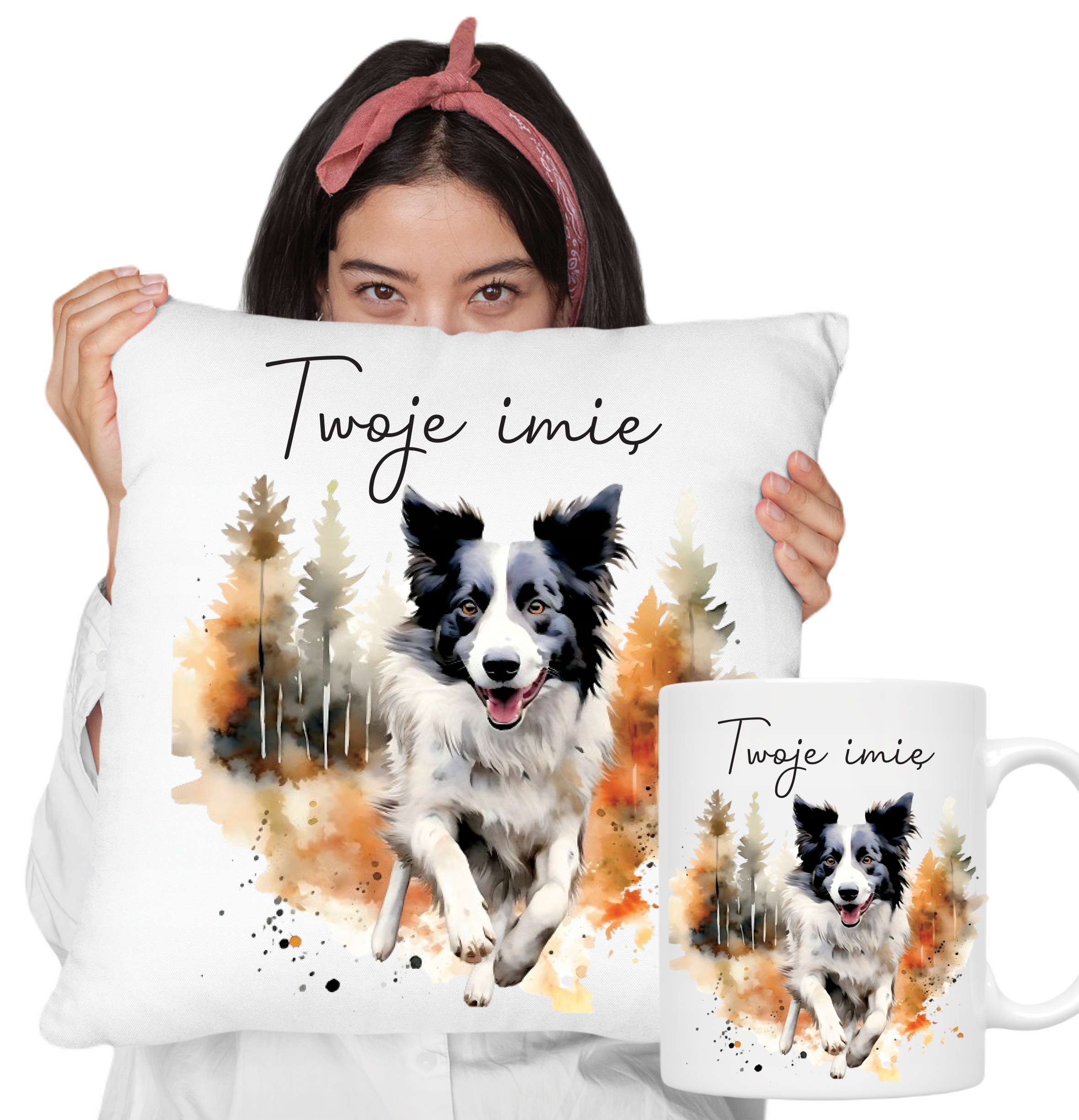 Zestaw Kubek Poduszka z Border Collie pies dowolne imię