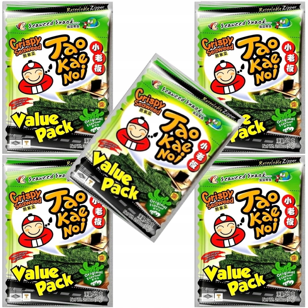 5x Chrupiące Snacki z Wodorostów Algi Nori Original Big 59g Taokaenoi Brand