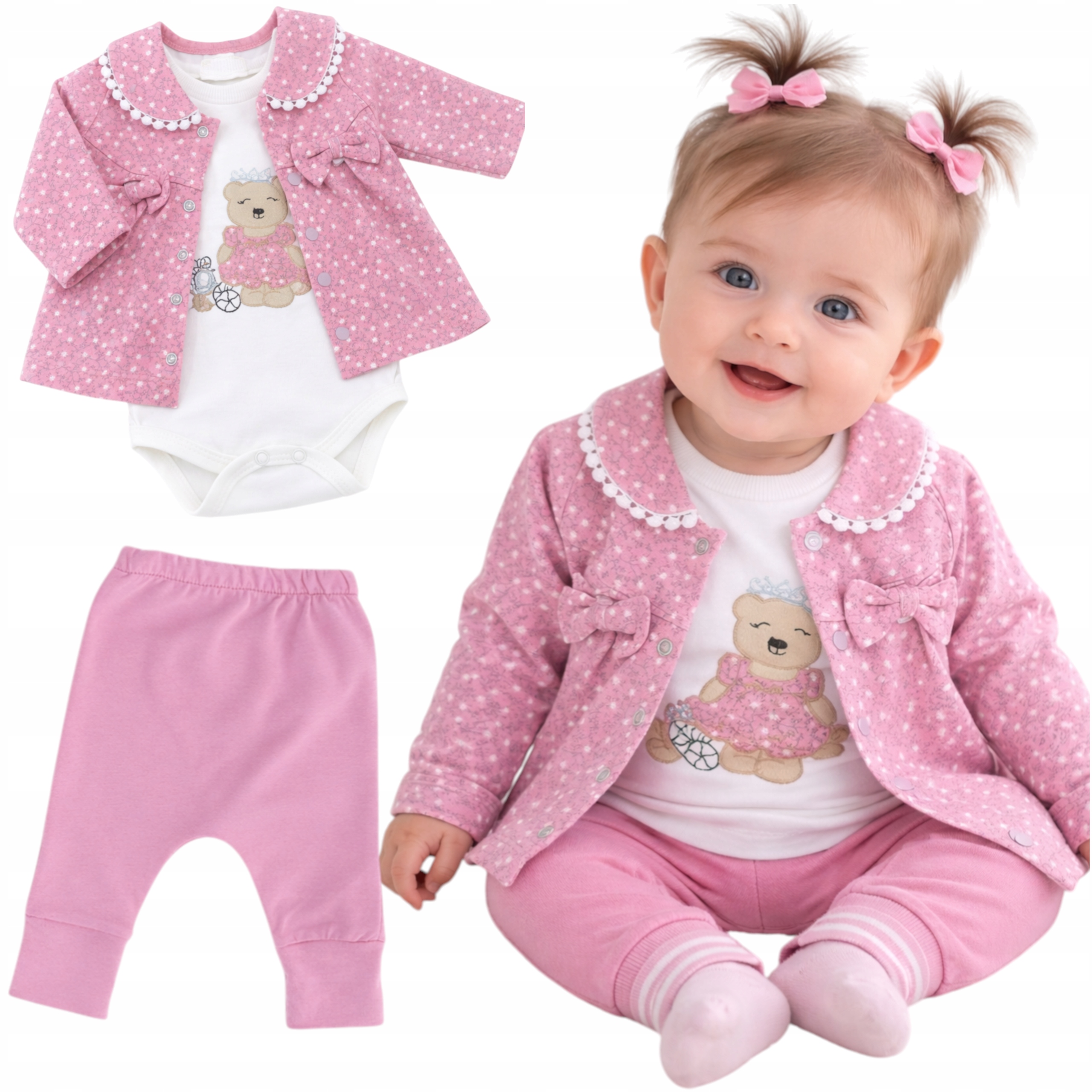 Komplet niemowlęcy Bawełniany 3cz. body spodenki bluza 74