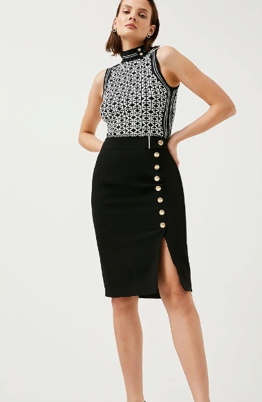 Karen Millen Sukně Černá Rovná S Knoflíky 36 1A6F3_B* T5A