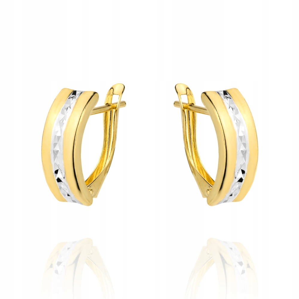 Zlaté Náušnice 585 s diamanty uprostřed, dvě barvy zlata, jako dárek 14k