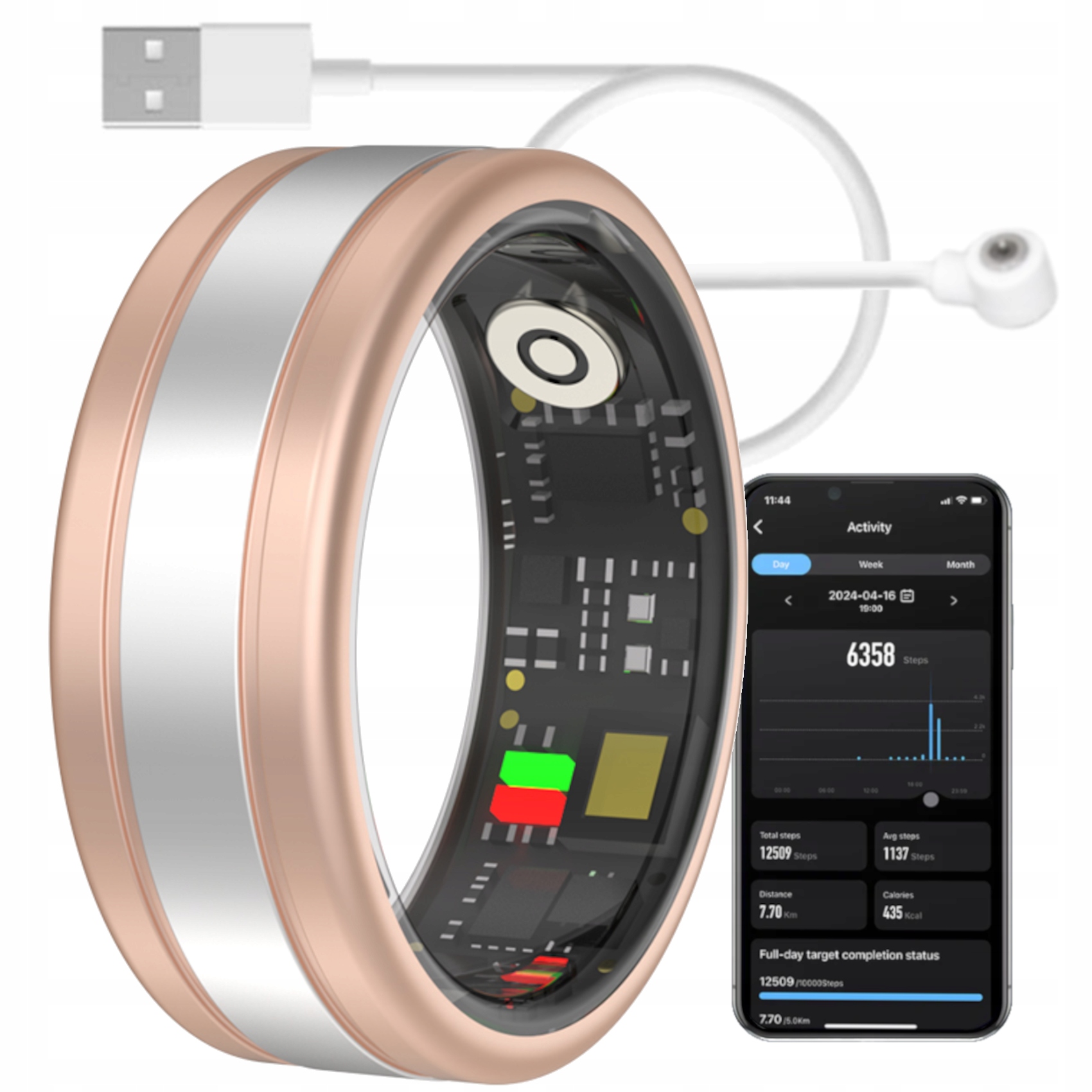 Smart ring pierścień Inteligentny Puls Kroki 5ATM Silver Rose Roz. 11 23