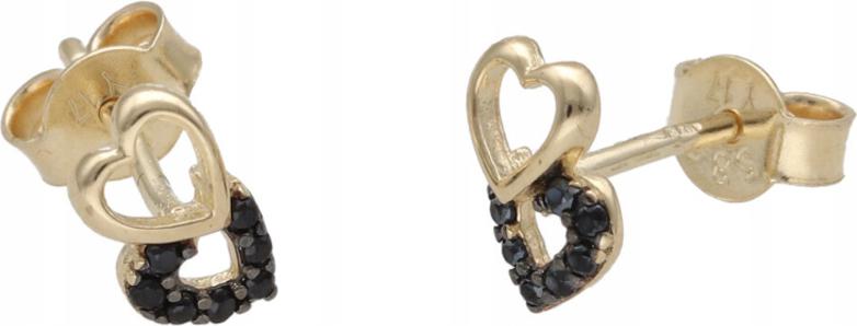 Zlaté náušnice 585 srdíčka v kombinaci se zirkony, módní vzor a dárek pro ni