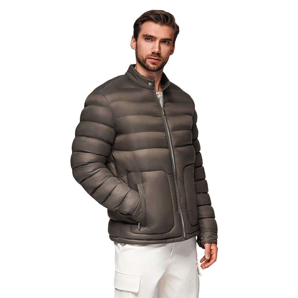 Klasická prošívaná pánská bunda se stojáčkem olivová V3 OM-JALP-0261 vel. XL