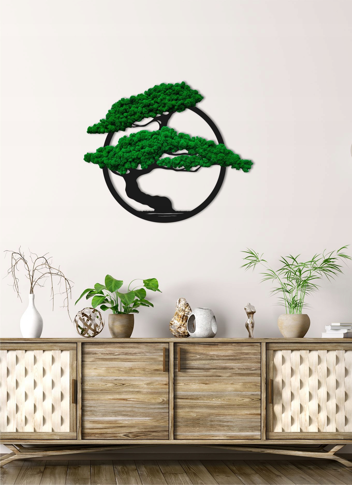 Bonsai z mchem chrobotkiem 56cm drzewo mech chrobotek NA SOLIDNEJ PŁYCIE Szerokość produktu 56 cm