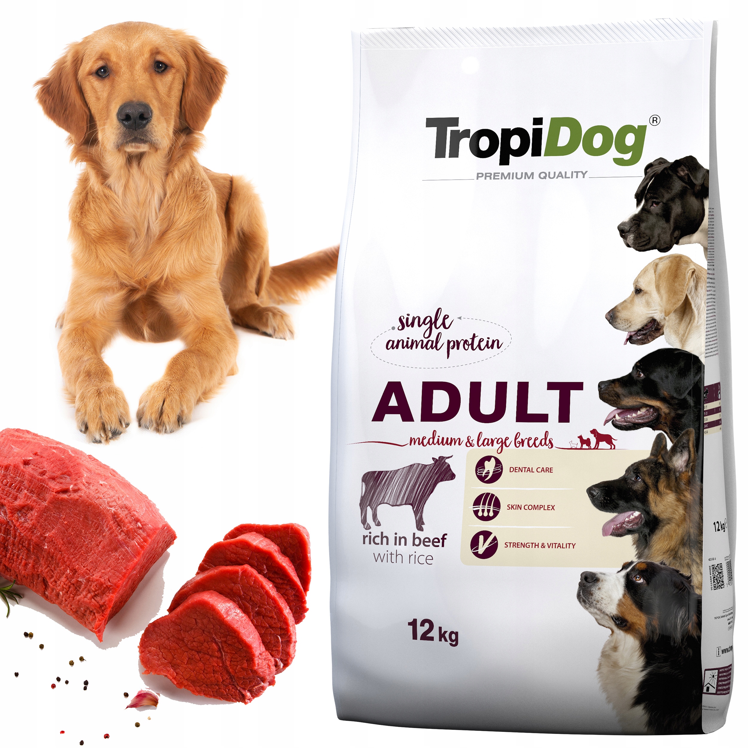 Tropidog karma dla psa średnie duże rasy z wołowiną beef 12kg bez kurczaka