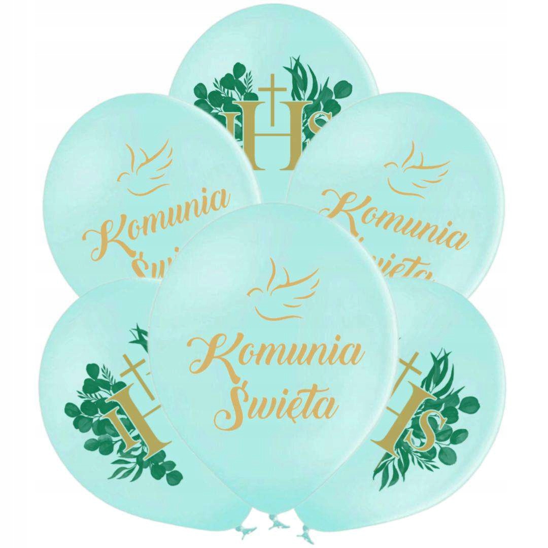 BALONY komunijne IHS komunia święta MIĘTOWE x6