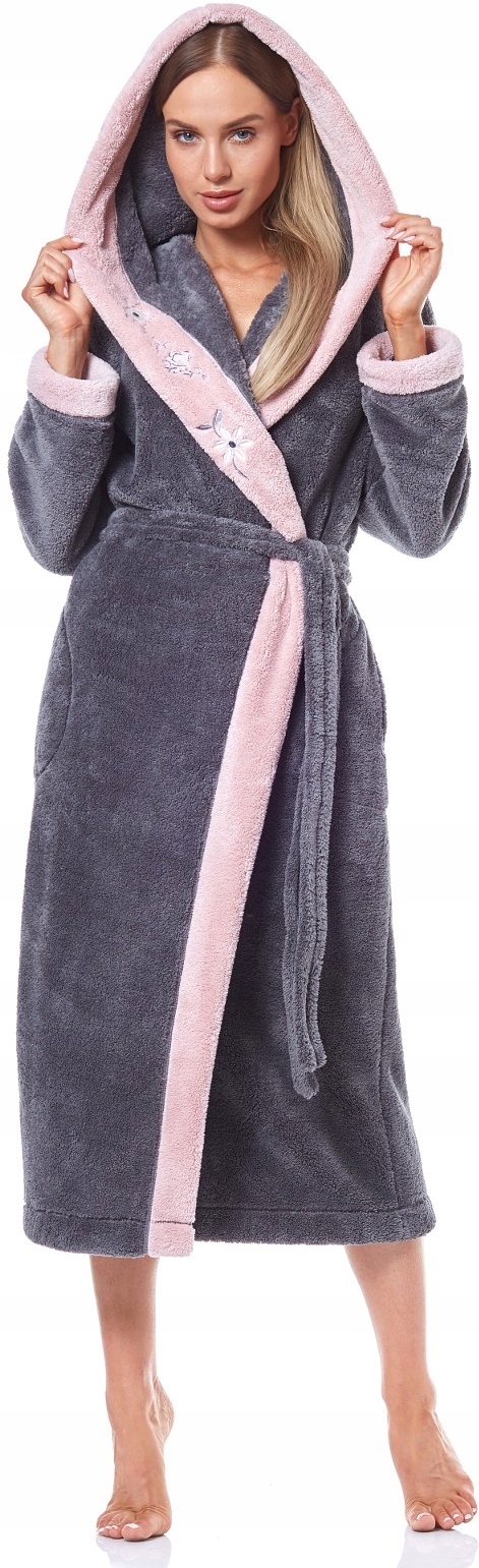 Długi CIEPŁY SZLAFROK DAMSKI SOFT L&L 19145 onyx 5XL Marka L&L