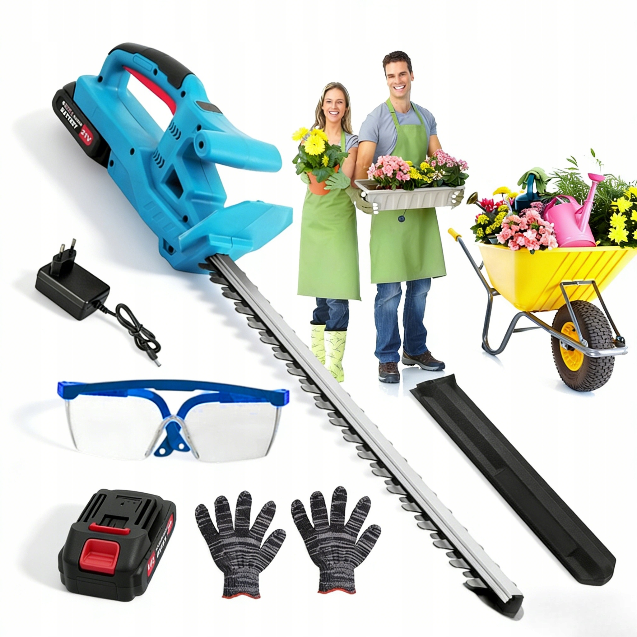 Elektrické Nůžky Na Živý Plot 21V Akumulátorové 50 CM, Sada S Příslušenstvím