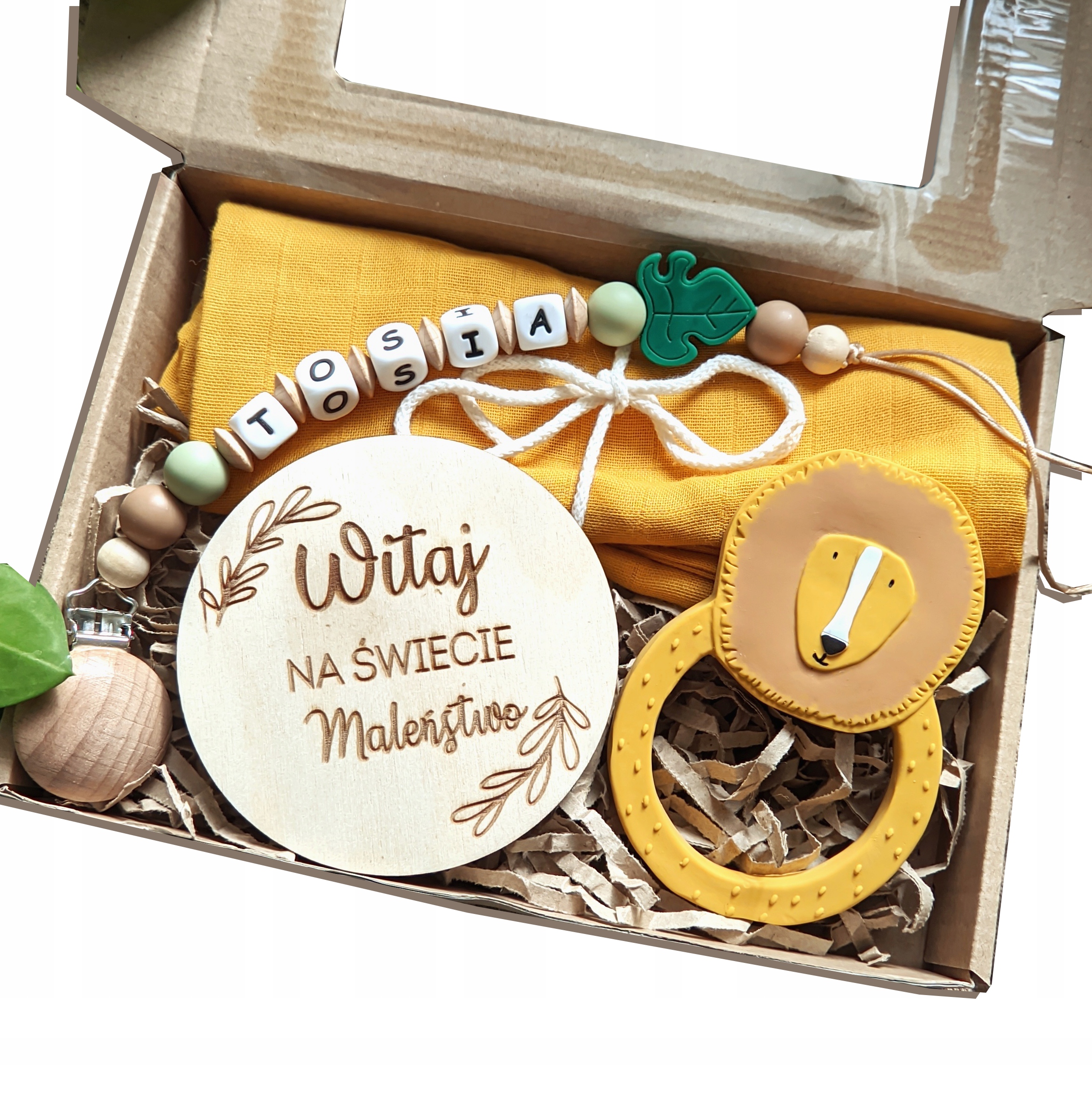 přívěsek na dudlík klip spona se jménem lev