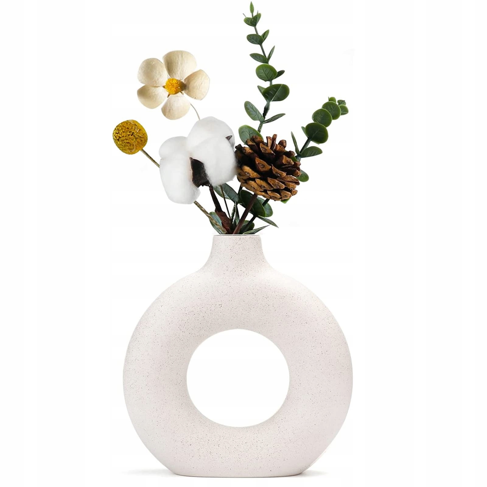Keramická váza na květiny Donut Kulatý Dekorativní bílá 18 x 19 cm