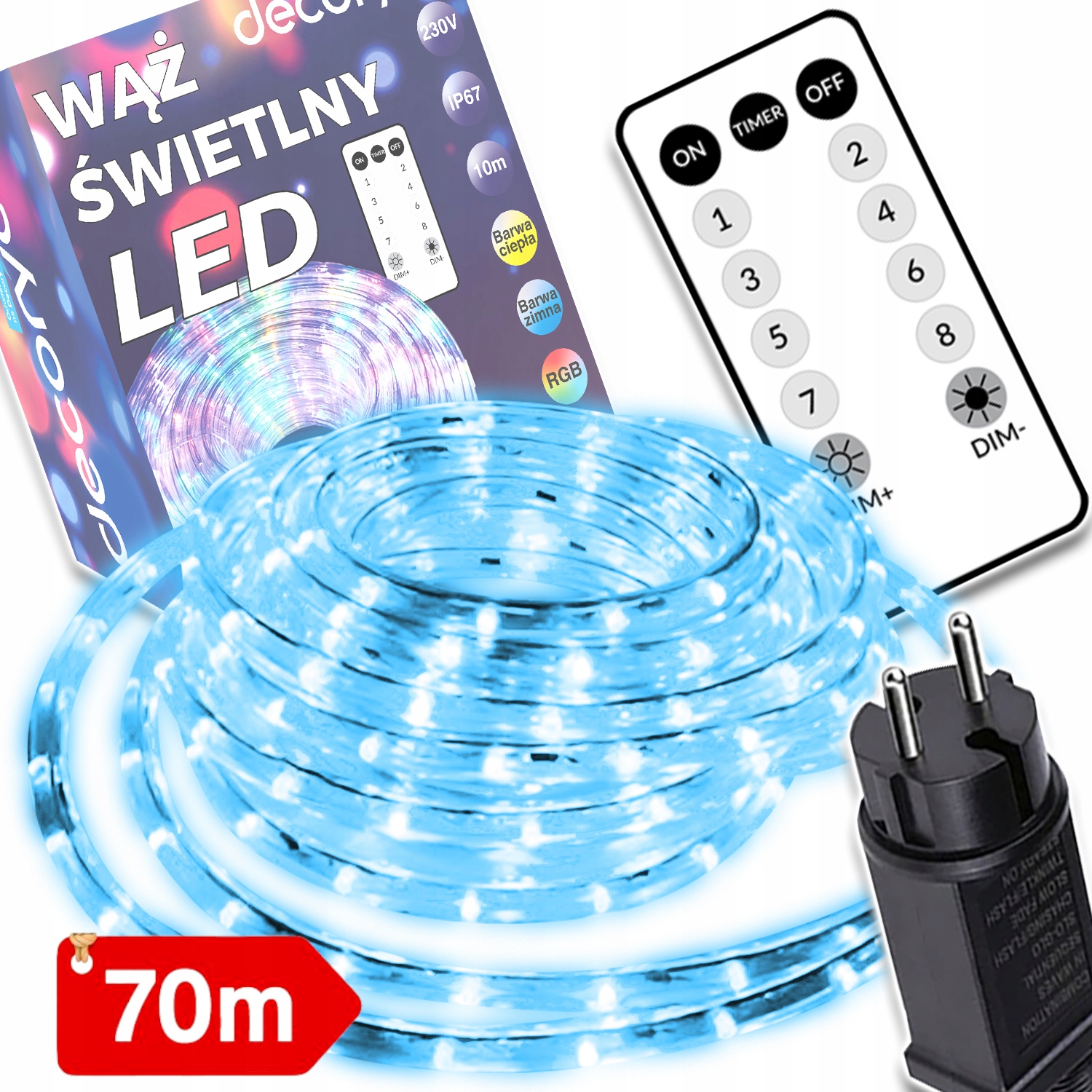 Venkovní Led Světelná Hadička S Lampičkou, Studená, 70 M, Svítící, Voděodolná, IP67