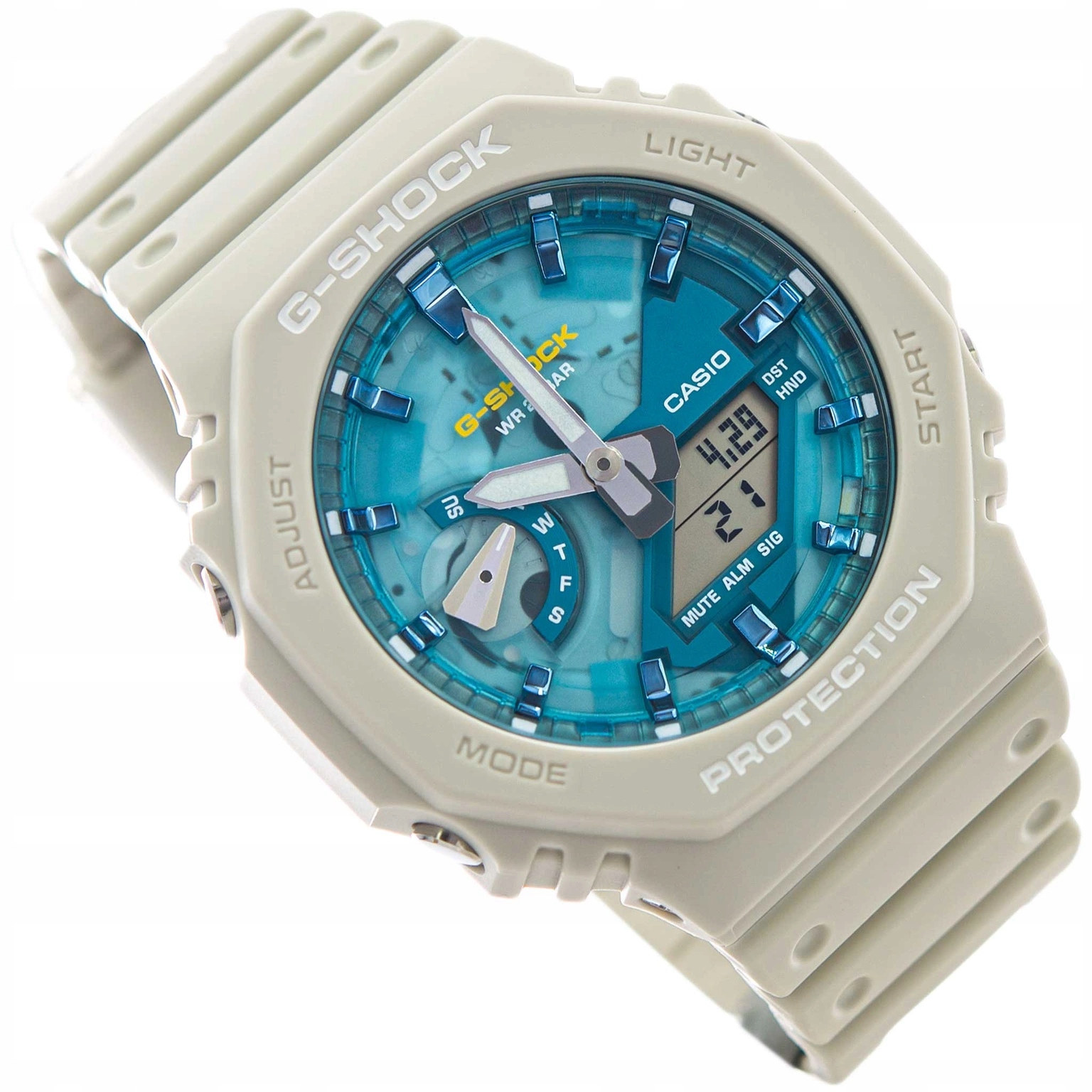 Hodinky Casio GA-2100AS-5AER G-shock Octagon Béžový Řemínek Stopky Data