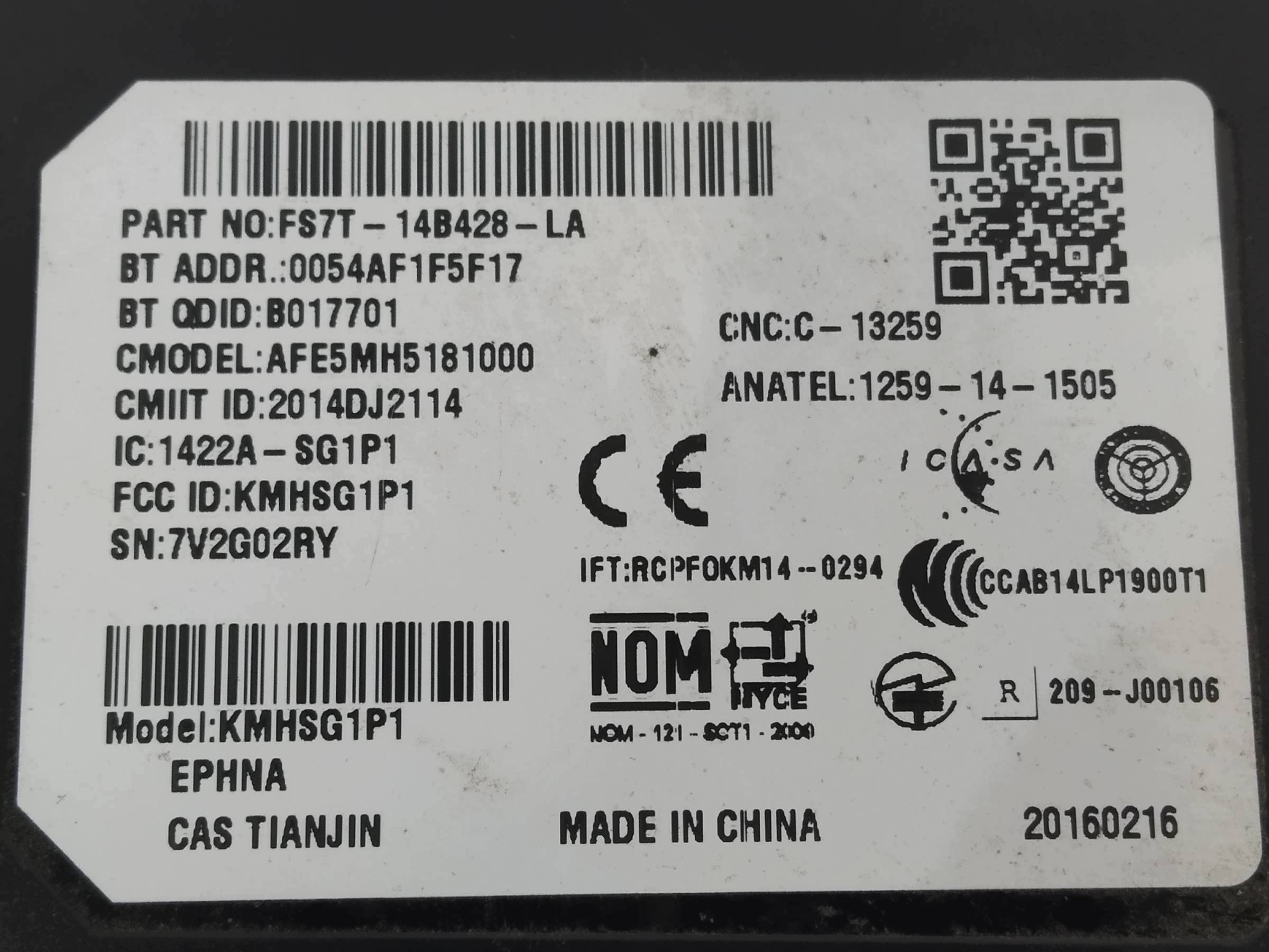 modulo BLUETOOTH FS7T-14B428-LA Ford Mondeo Mk5 (2014-)