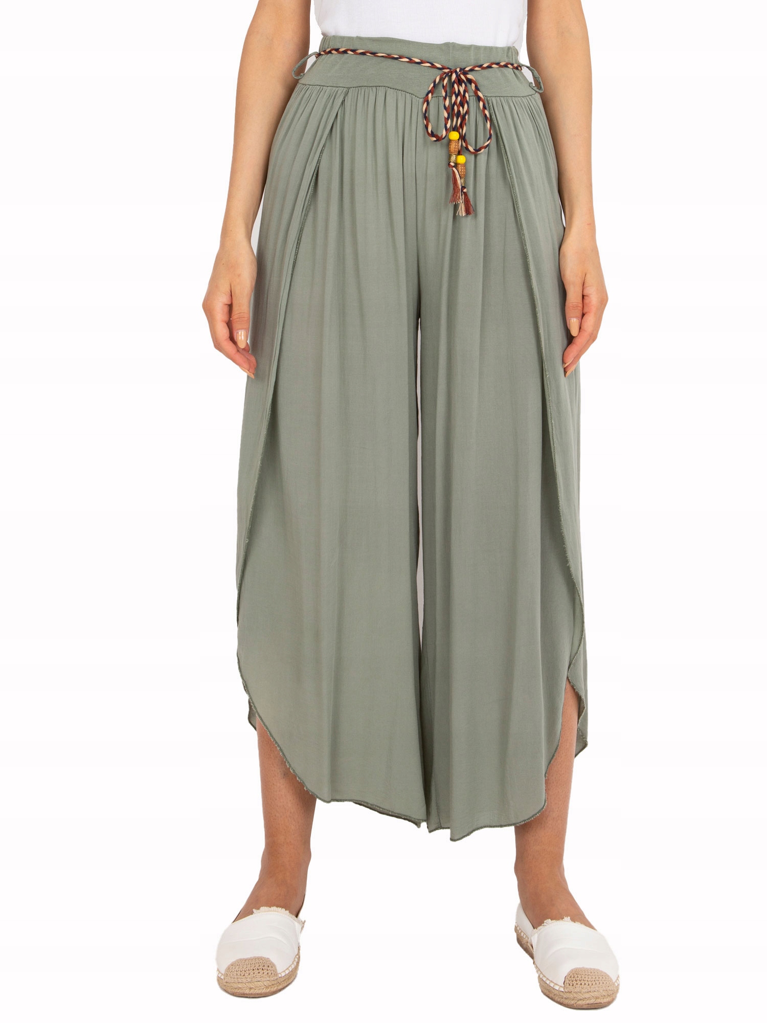 

Genialne zwiewne Spodnie damskie rozcięcia - M